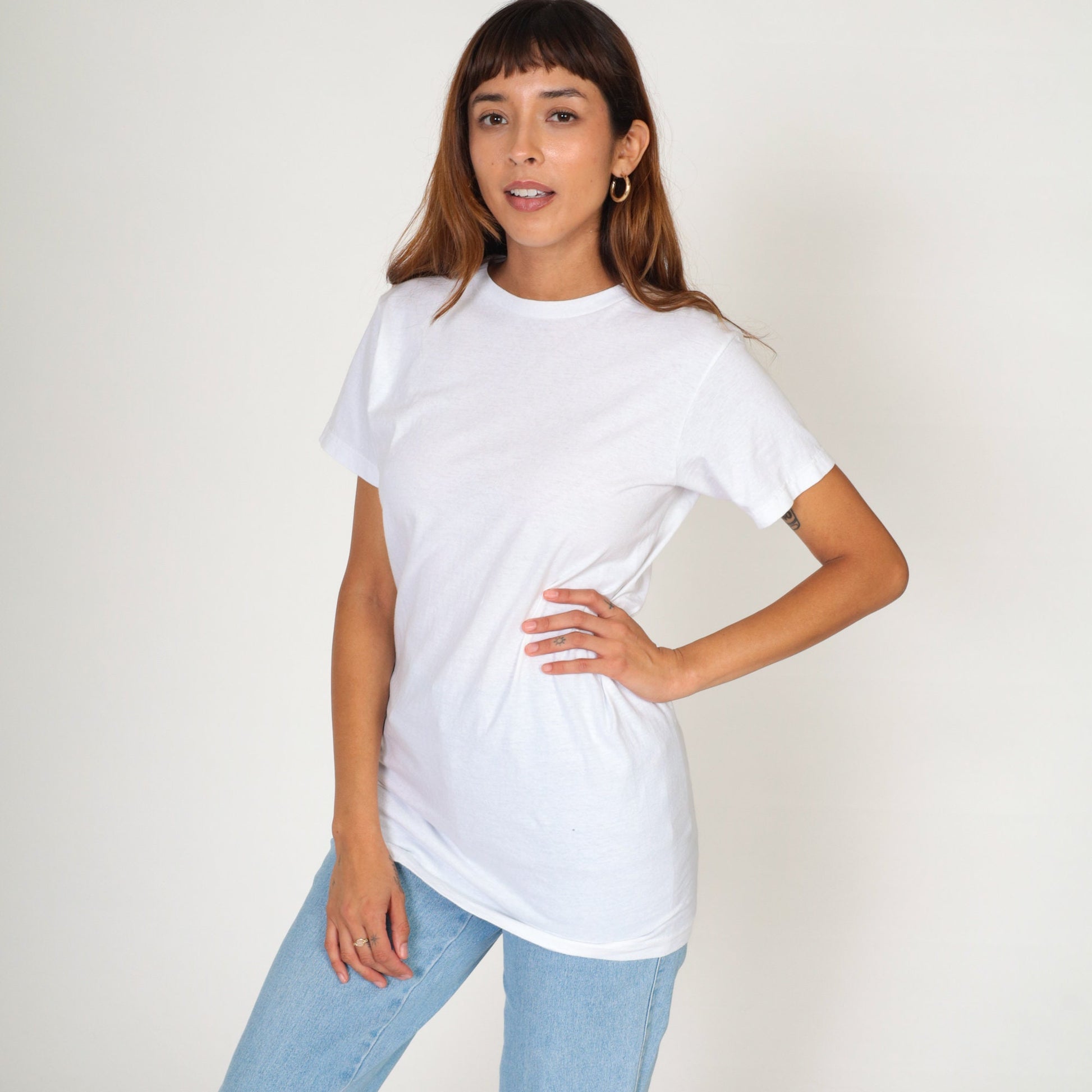 Y2K White Cotton Crew Neck T-Shirt Burnout Medium M