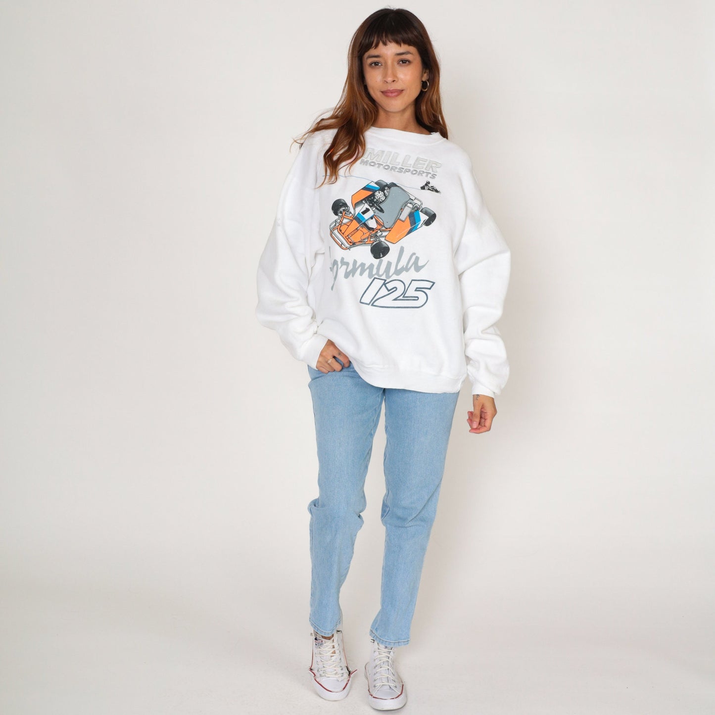 90s Miller Motorsports Formula 125 Go Kart Racing Sweatshirt White Cotton Extra Large