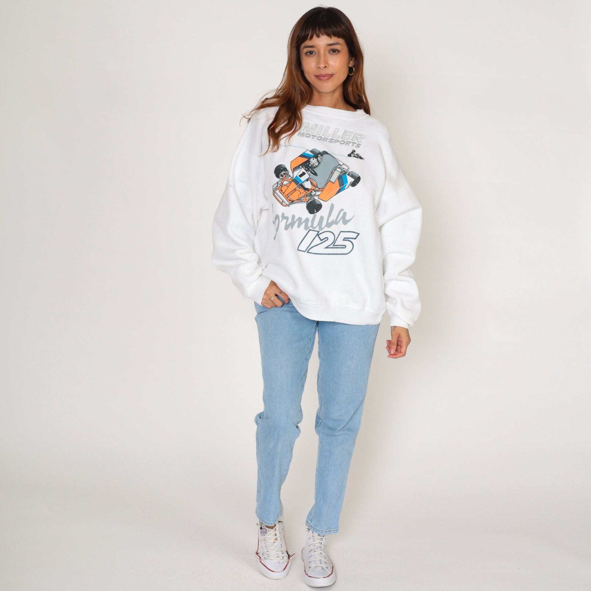 90s Miller Motorsports Formula 125 Go Kart Racing Sweatshirt White Cotton Extra Large