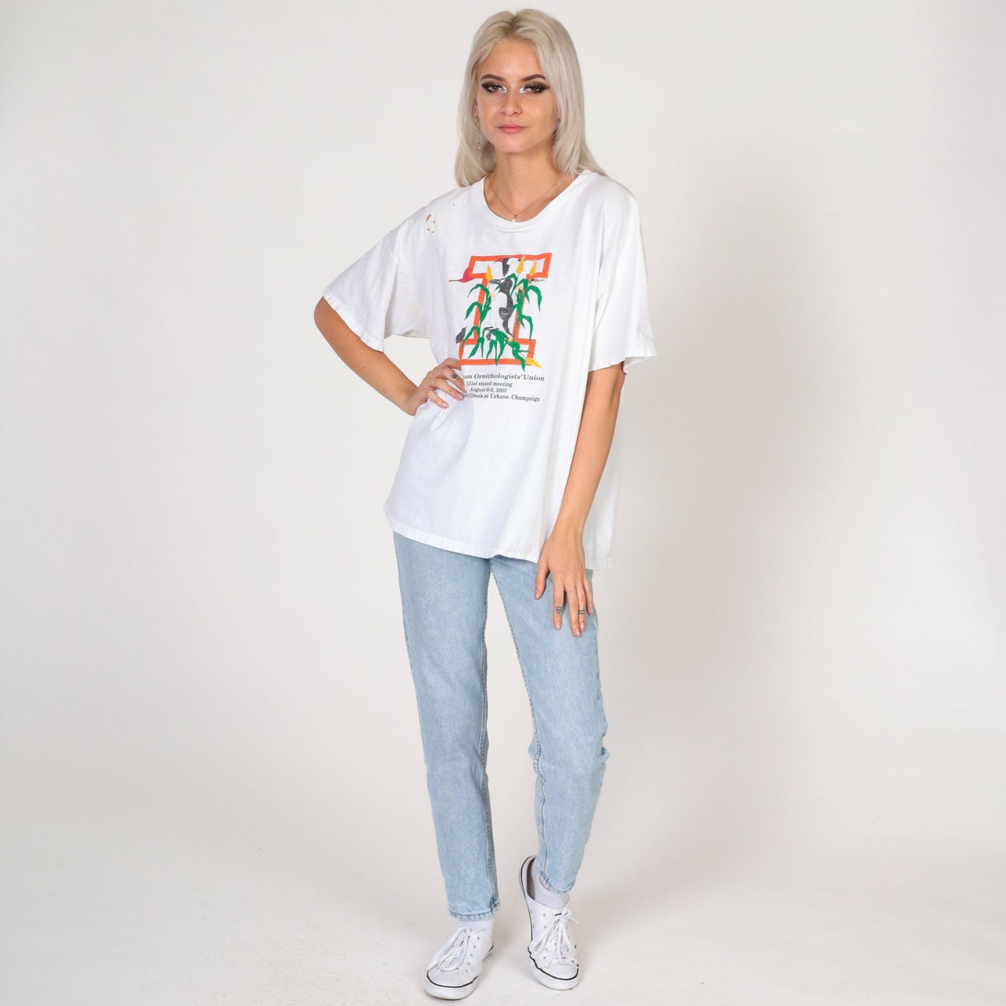 Y2K American Ornithologists' Union 2003 Illinois Bird Graphic Tee White Extra Large XL