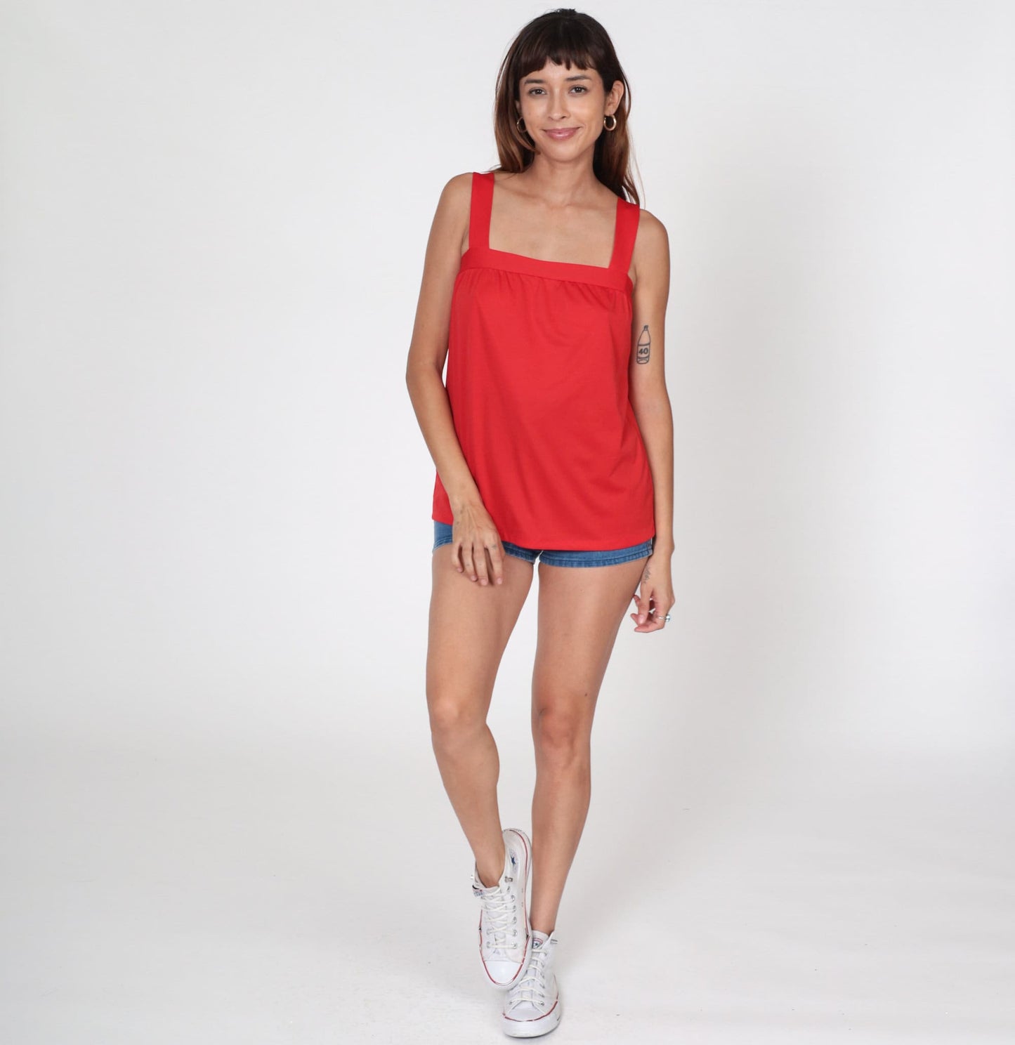 70s Red Tank Top Square Neckline Sleeveless Blouse Small