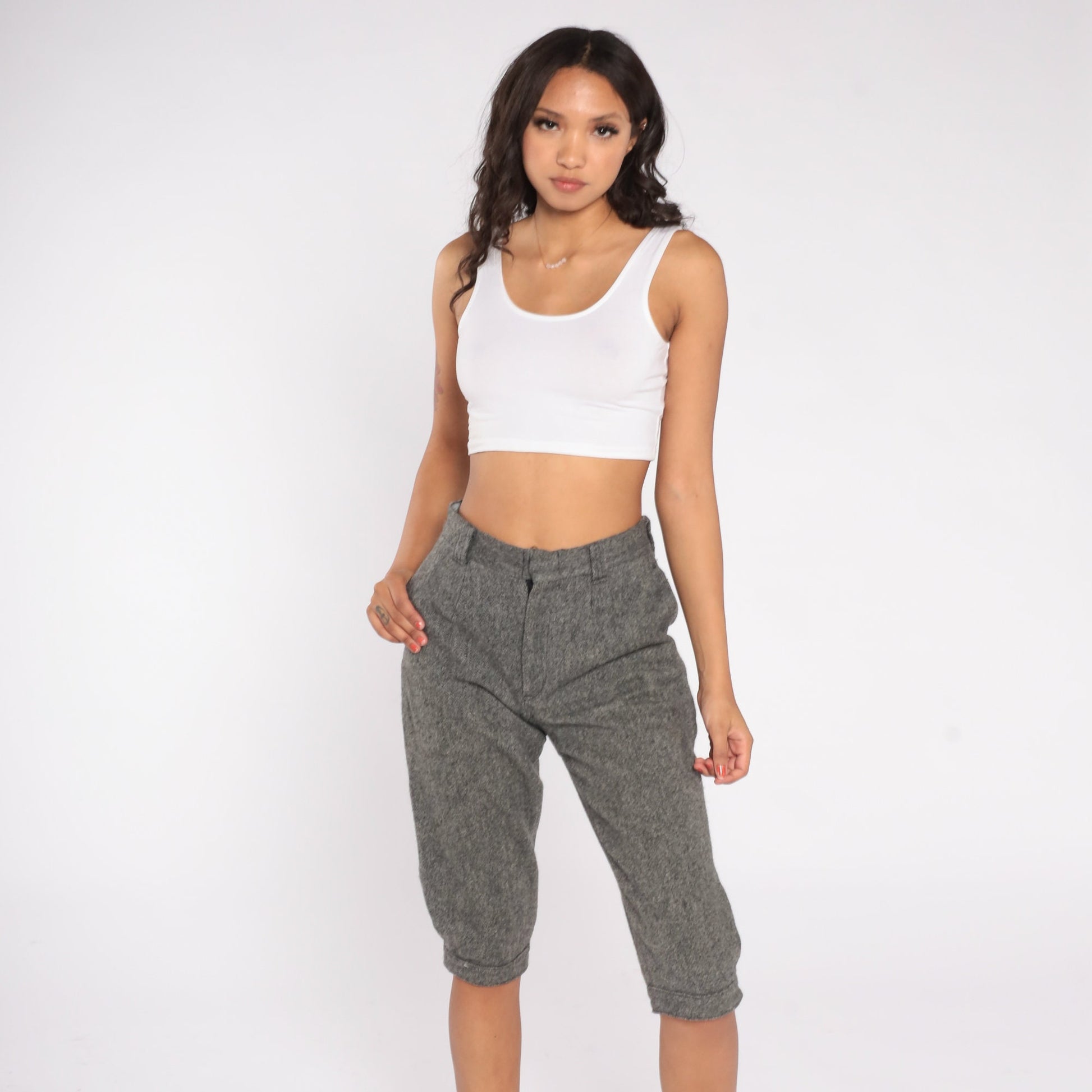 Woolrich 80s Grey Wool Blend High-Waisted Capri Pants Small S
