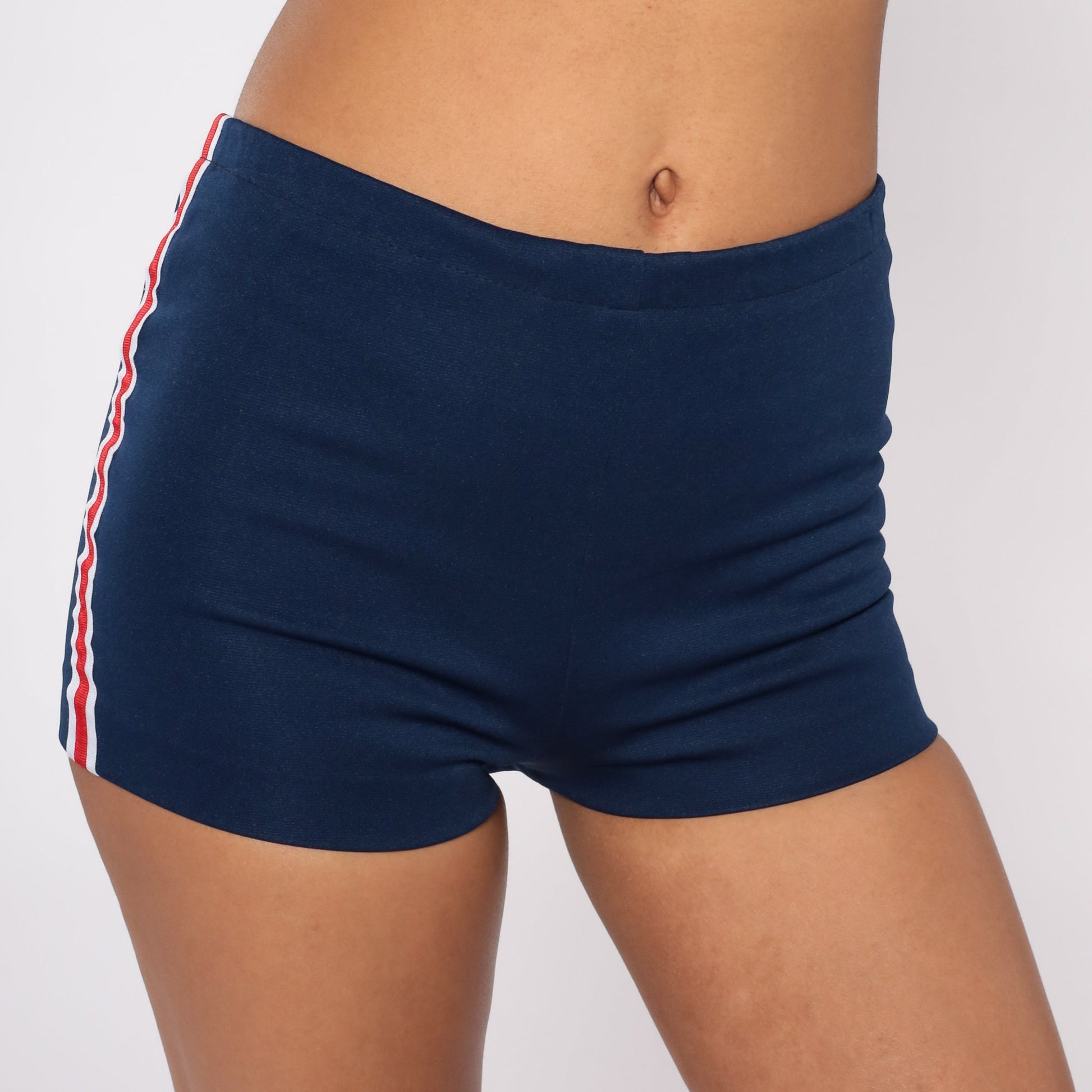 80s Navy Blue Shorts Red White Striped Low Rise Extra Small