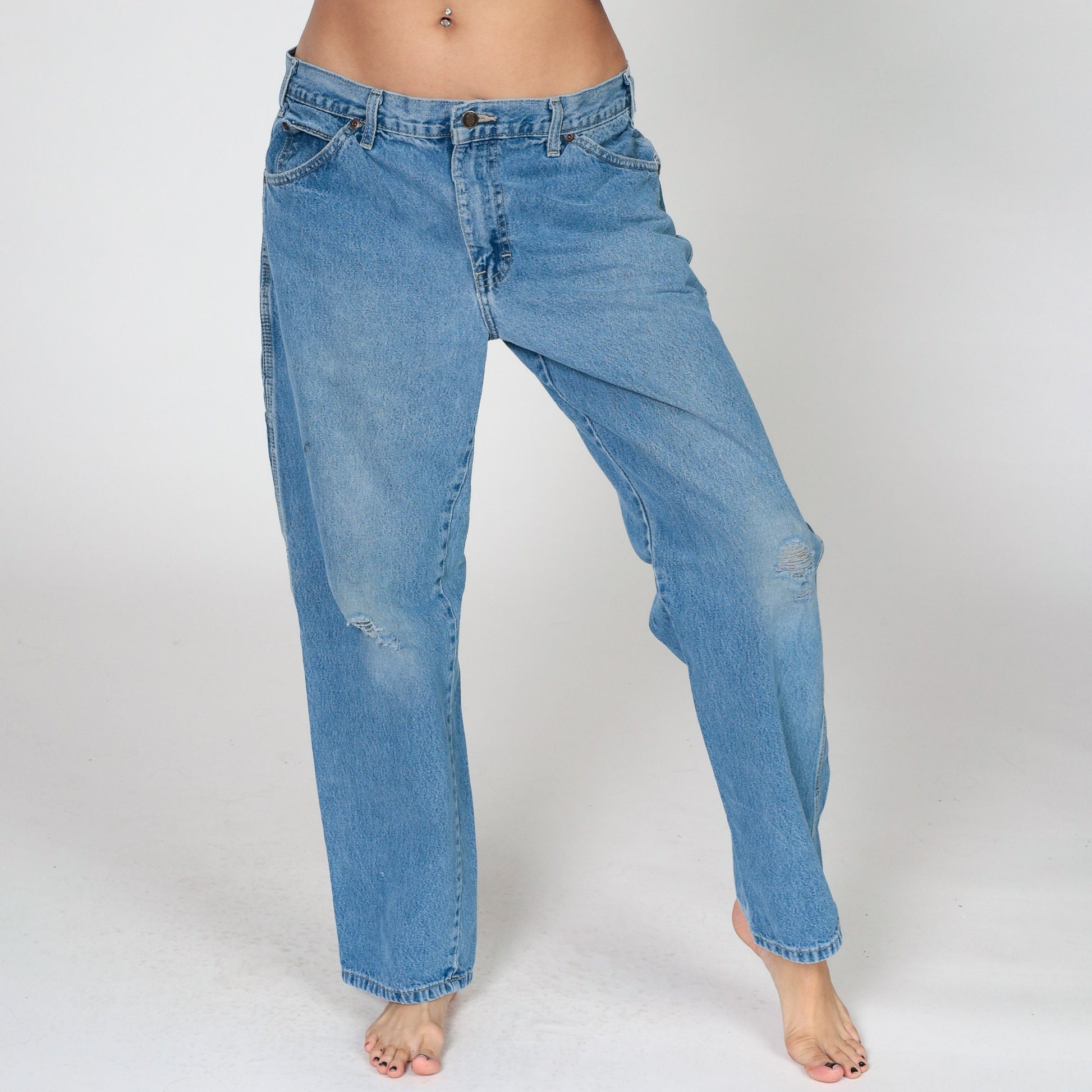 Dickies Carpenter Jeans 00s High Waisted Straight Leg Cargo Denim Blue 34x30
