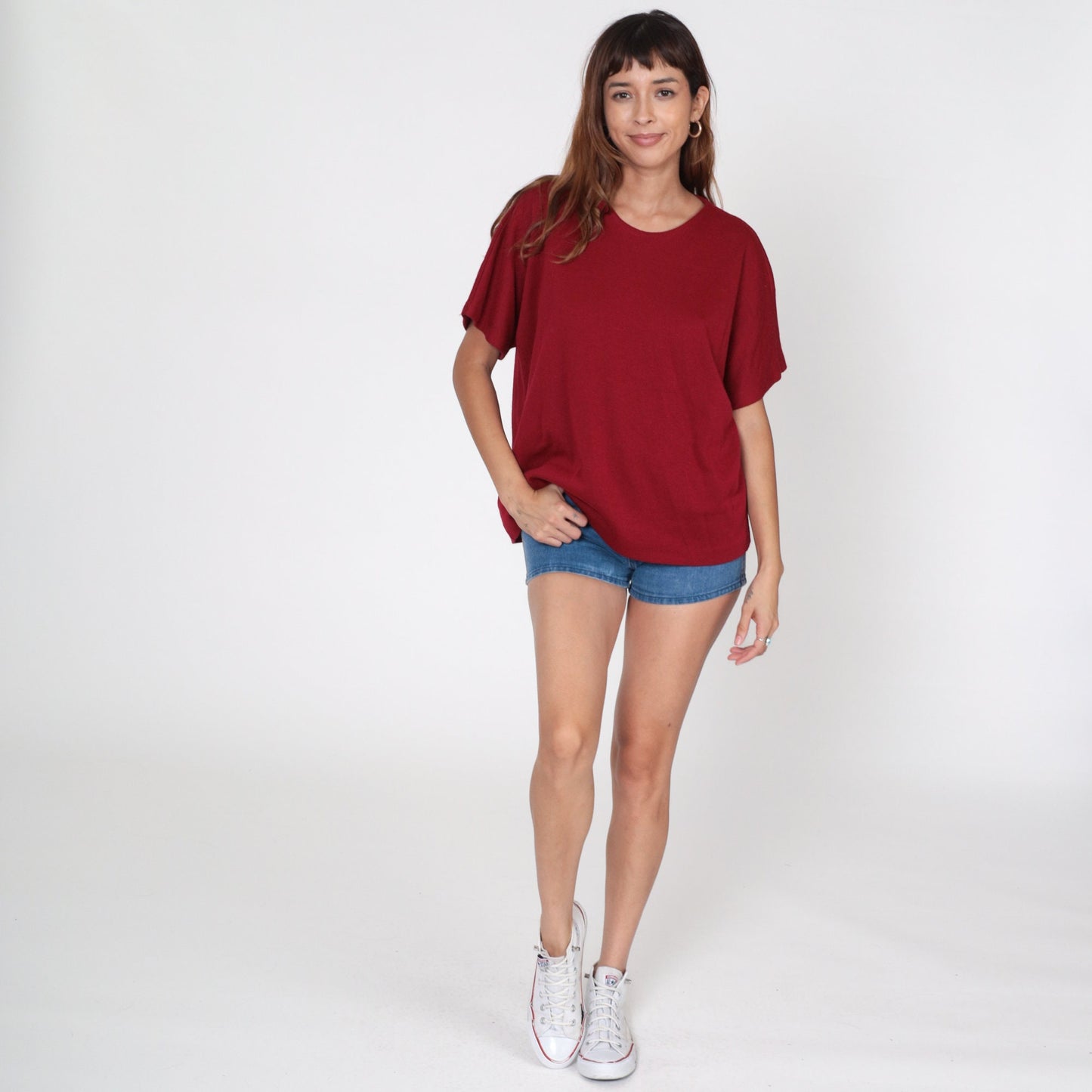 80s Dark Red Knit Short Sleeve Top Graff Women's Extra Large