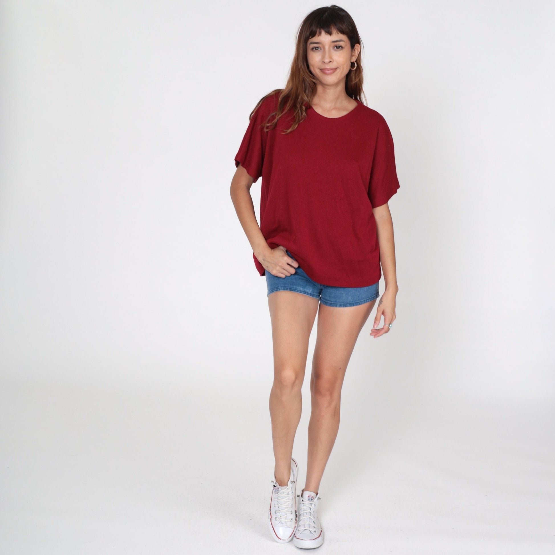 80s Dark Red Knit Short Sleeve Top Graff Women's Extra Large