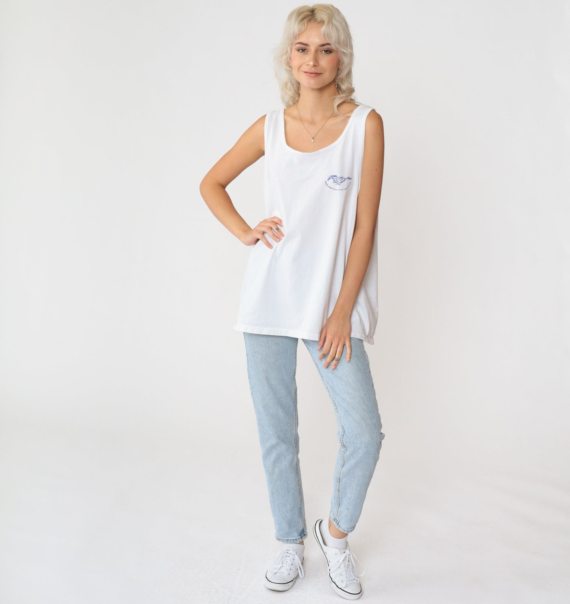 90s Saddleback Mustang Association Graphic Tank Top White Extra Large