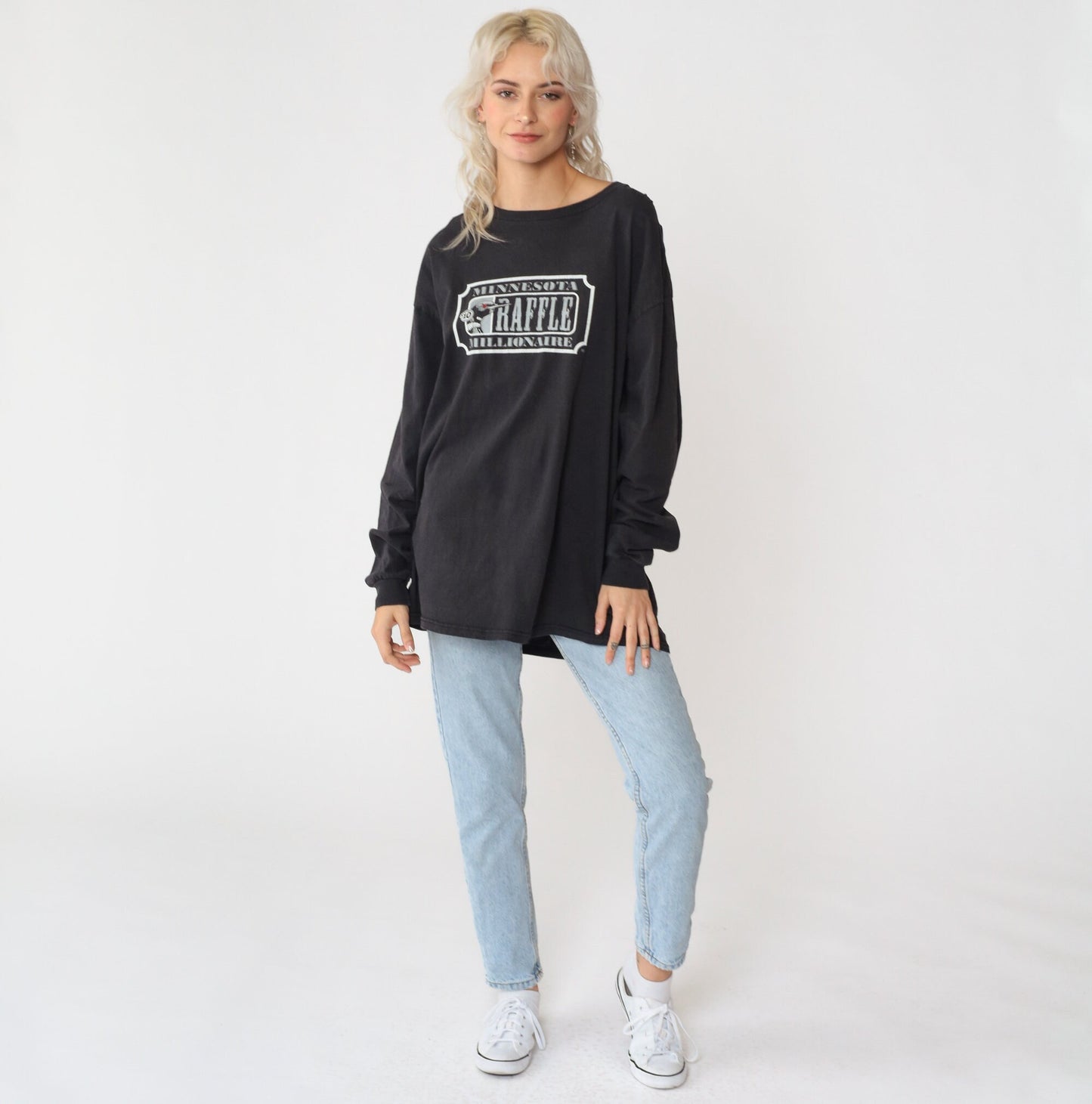90s Minnesota Raffle Millionaire Loon Graphic Long Sleeve Tee Black Large L