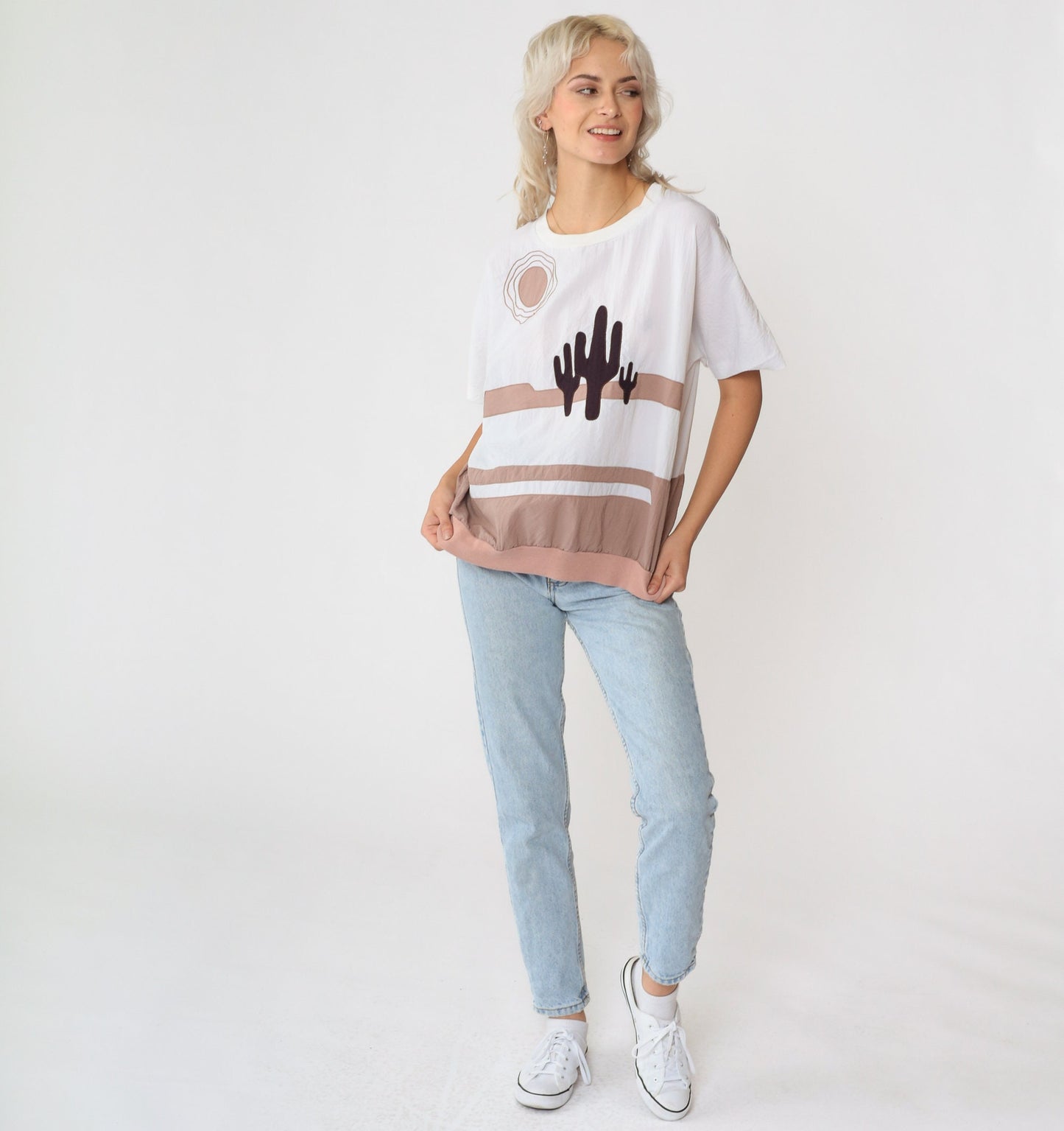 90s Saguaro Cactus Desert Graphic Shirt Southwest Banded Hem Small