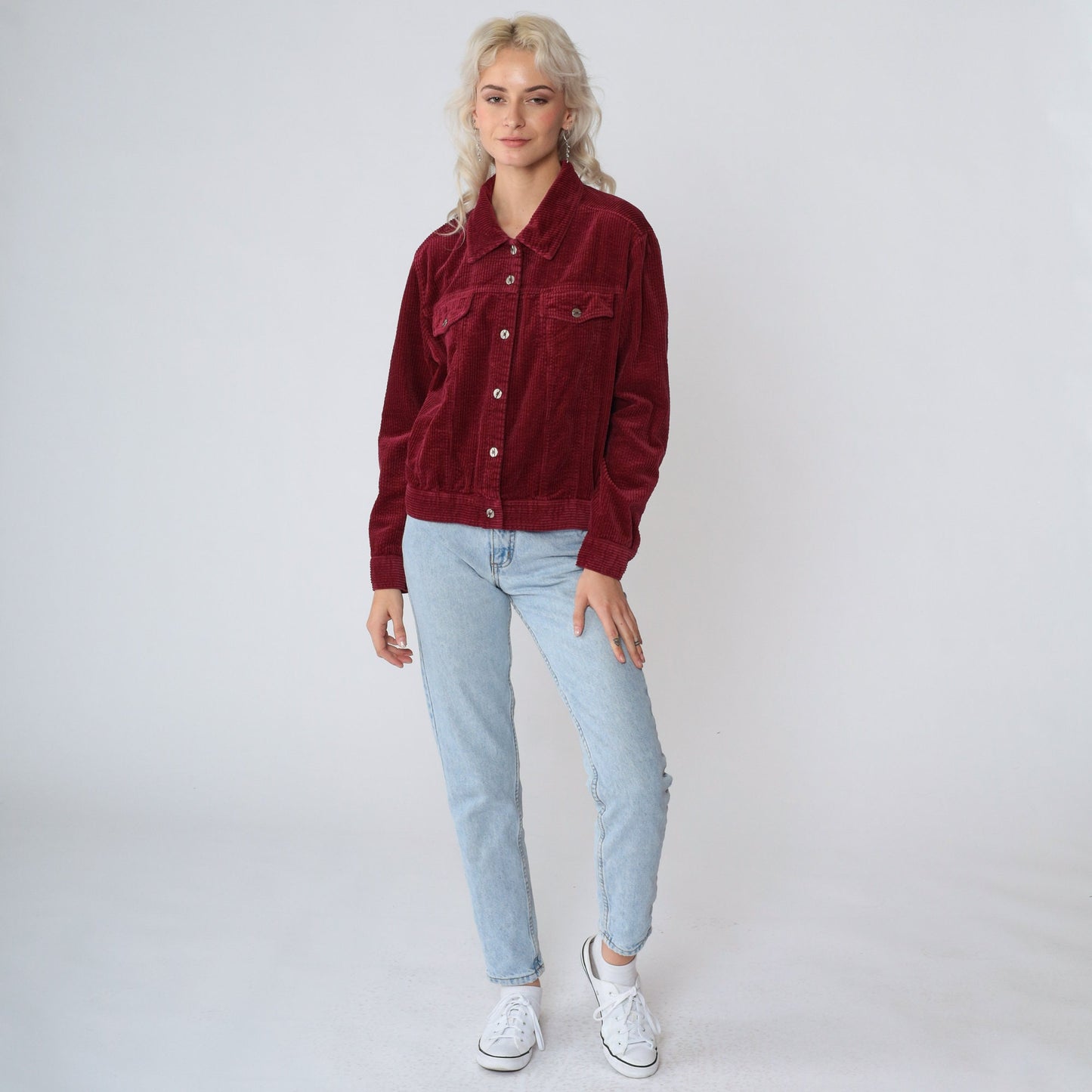 90s Studio Ease Burgundy Corduroy Button-Up Jacket Small