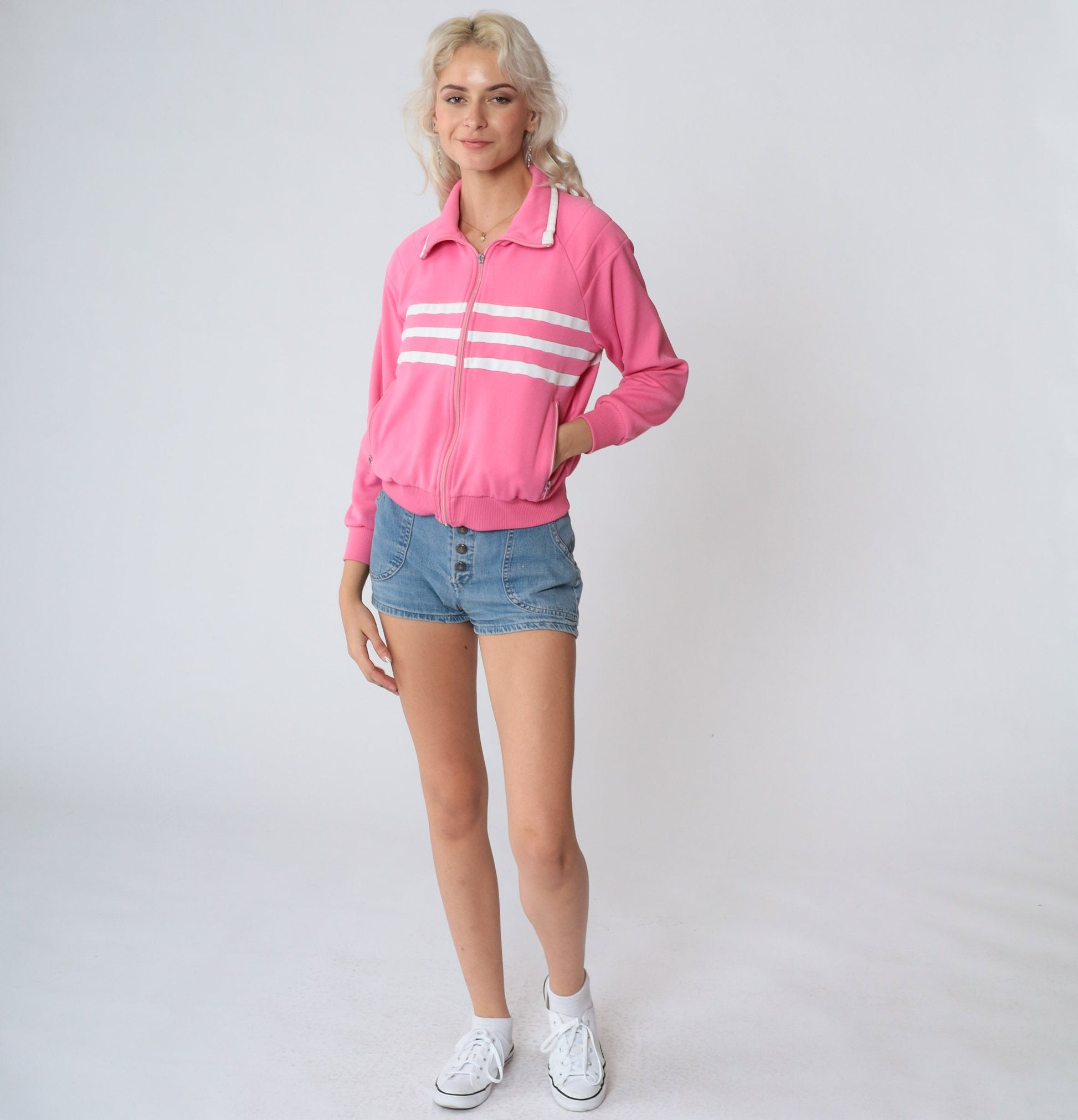 80s White Stag Track Jacket Hot Pink Striped Zip Up Small