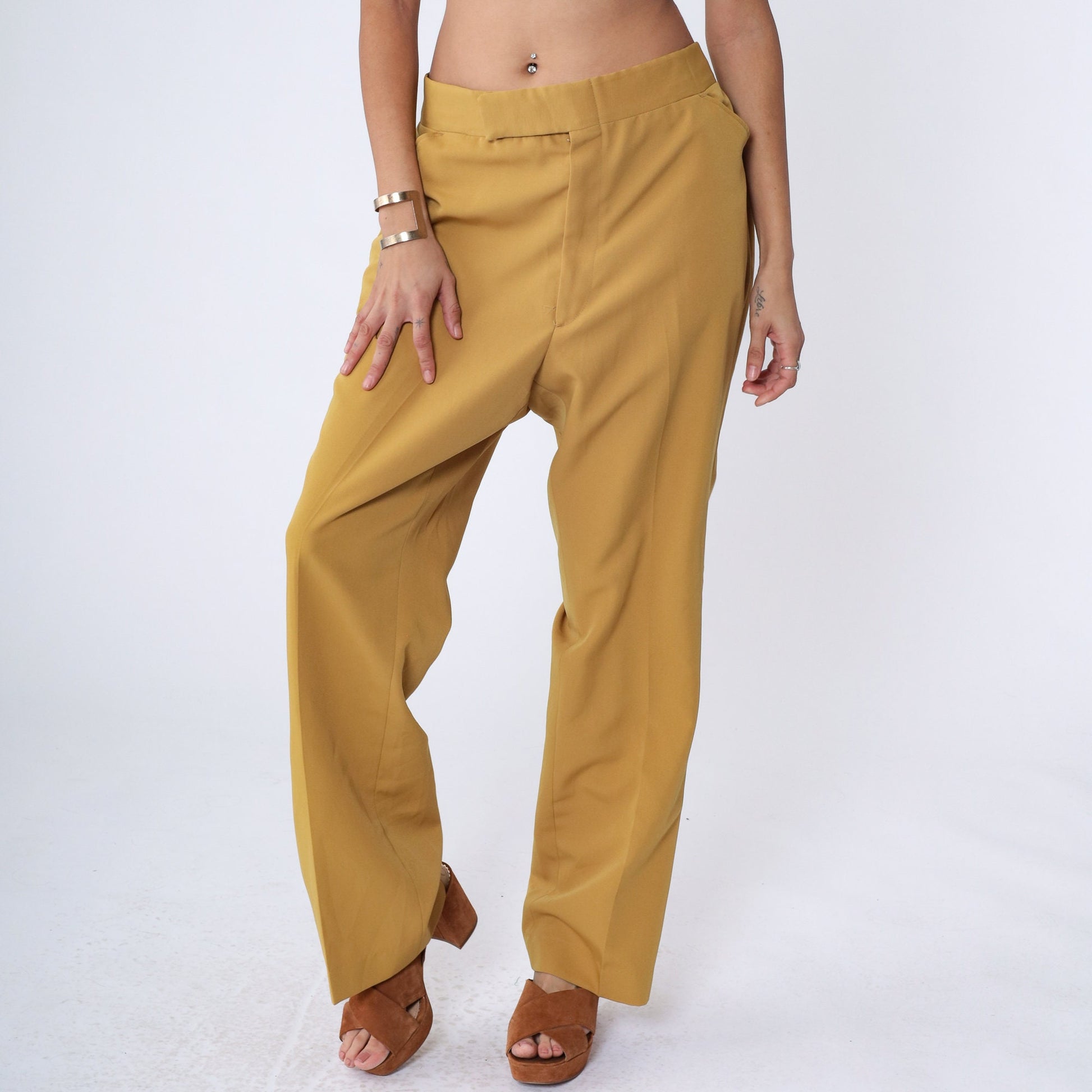 70s Mustard Yellow Straight Leg Trousers High Rise Men's 37 Large