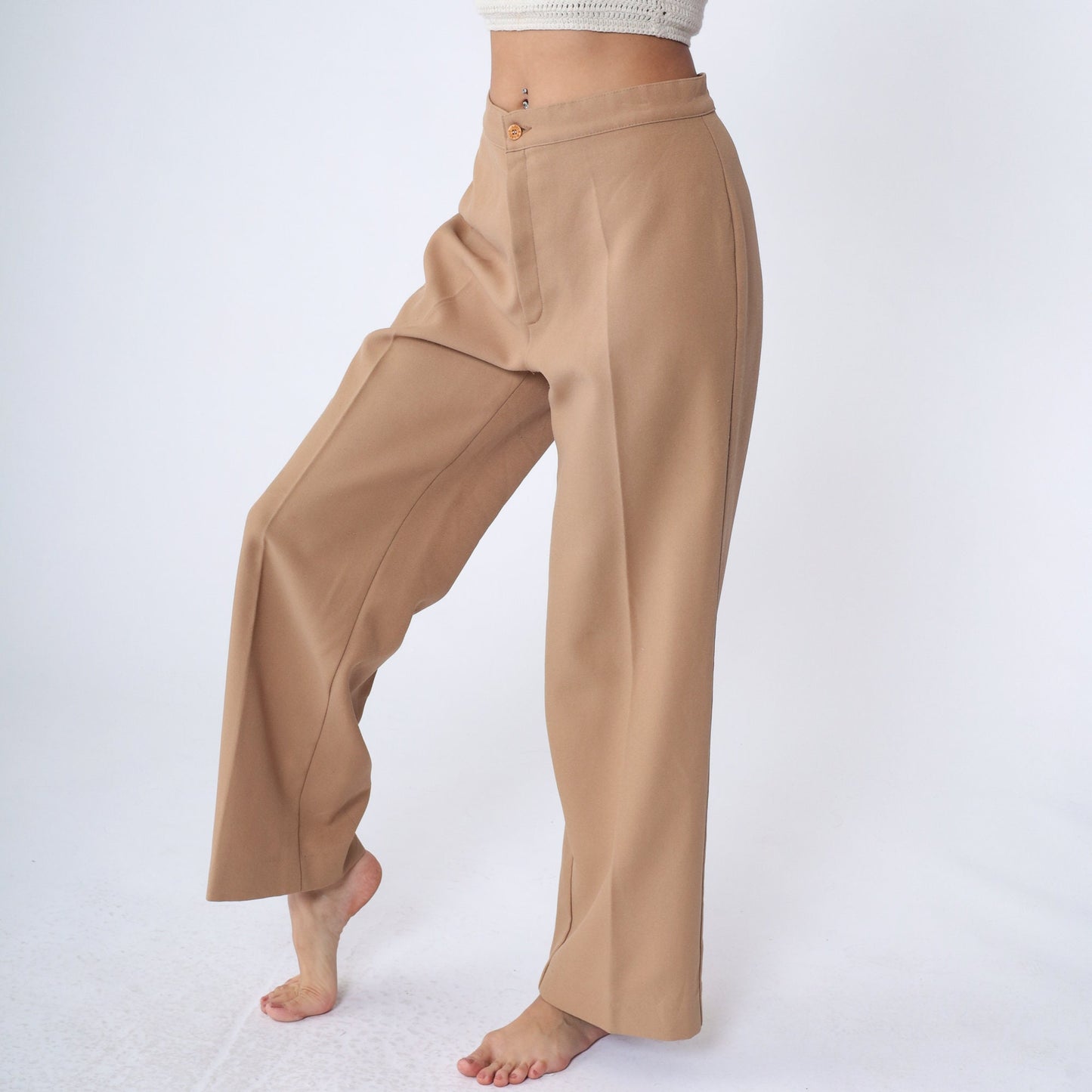 70s Levi's Tan High-Waist Wide-Leg Trousers Straight Leg Medium 30