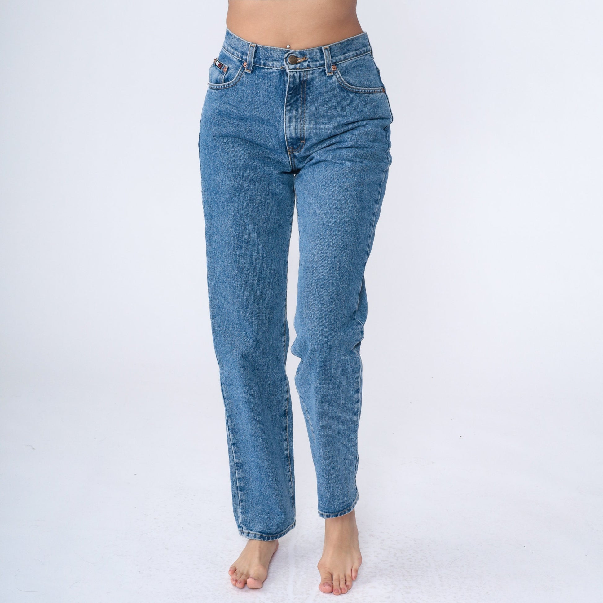 90s DKNY High Waist Tapered Jeans Blue Denim Small