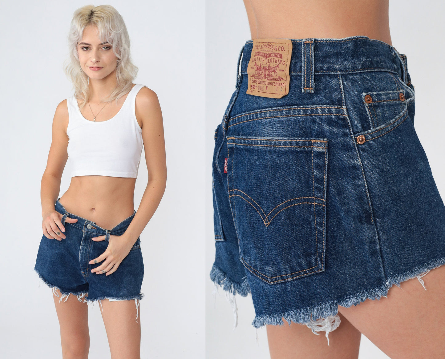 Levi's 550 80s Dark Wash Denim Shorts High Rise Frayed Hem Small