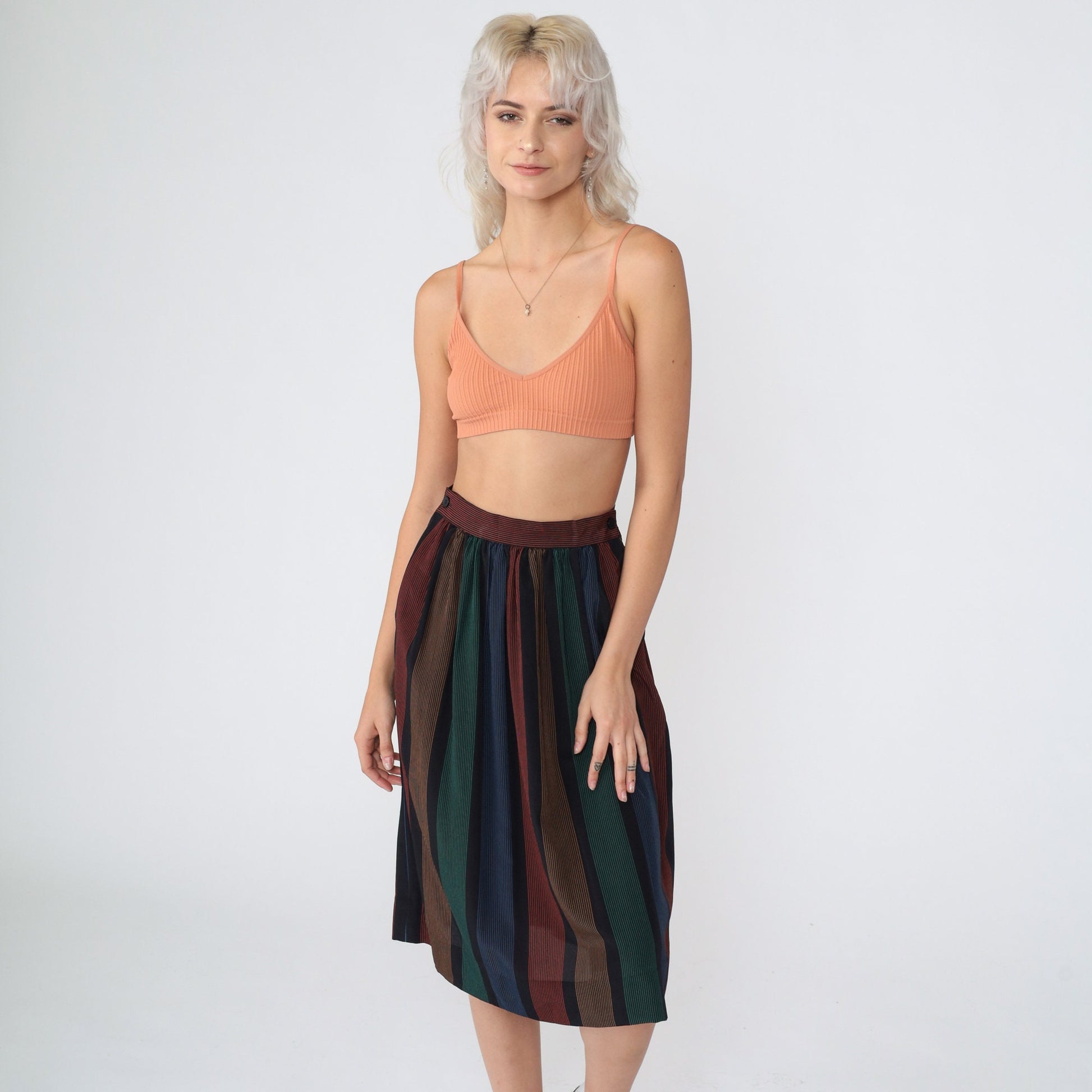 80s Jones New York Black Striped Midi Skirt High Waist Extra Small