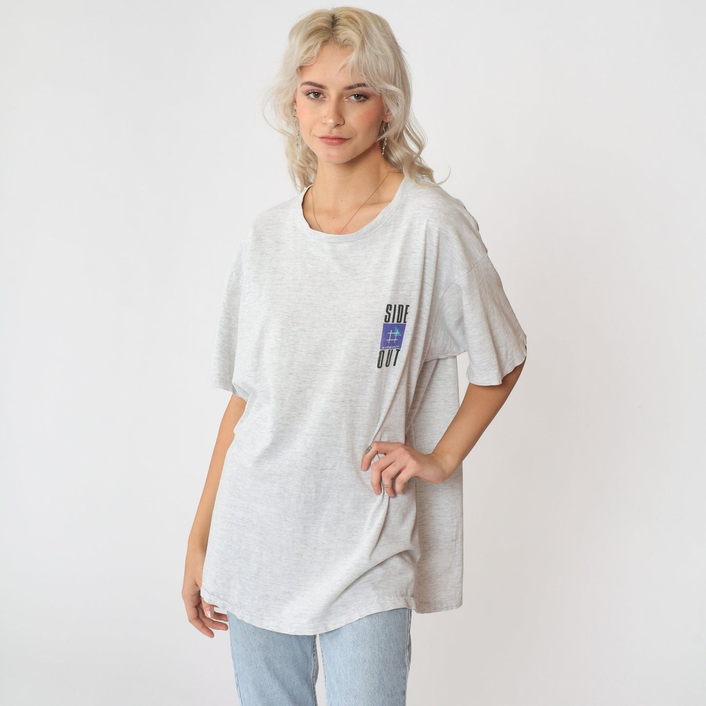 90s Sideout Volleyball Graphic T-Shirt Heather Grey Distressed Extra Large XL