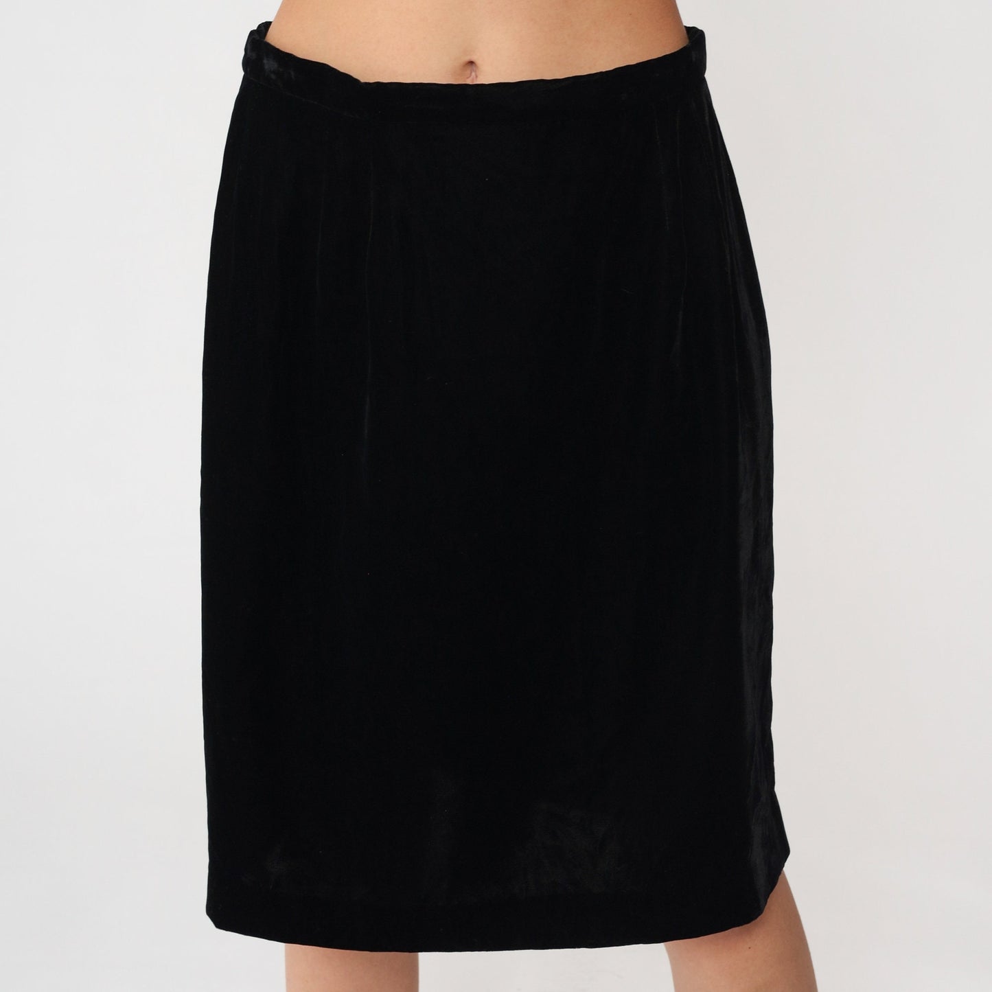 90s Talbots Black Velvet Pencil Skirt High Waisted Knee Length Medium