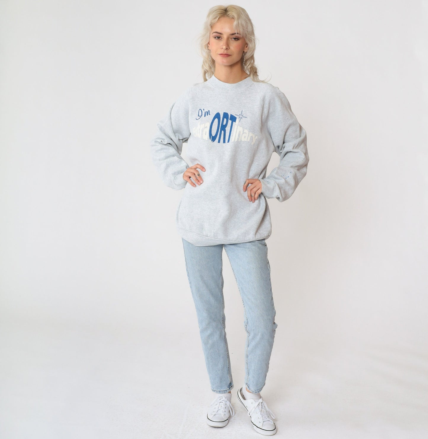 90s I'm Extra-Ort-Inary Slogan Sweatshirt Raglan Sleeve Graphic Pullover XXL