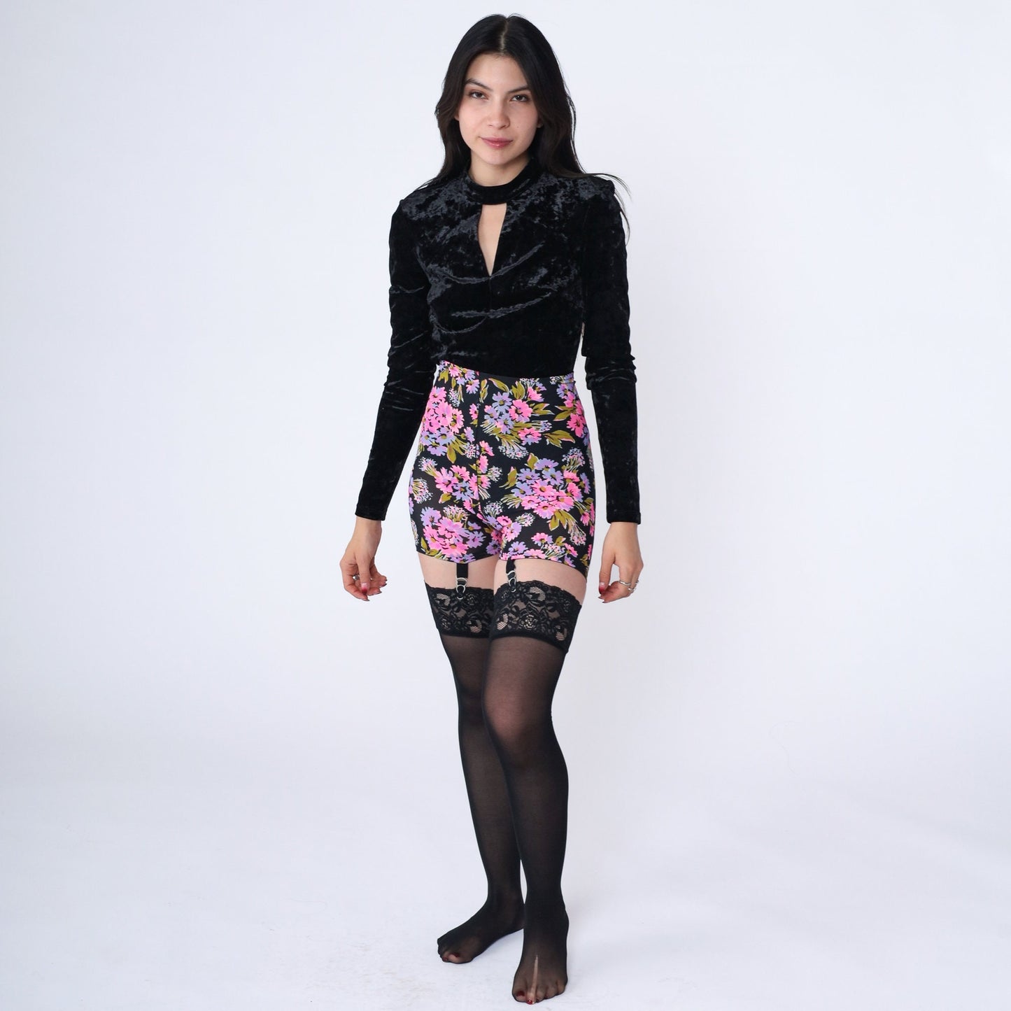 60s Hayes Panty Girdle Floral Black Hot Pink Shapewear Extra Small