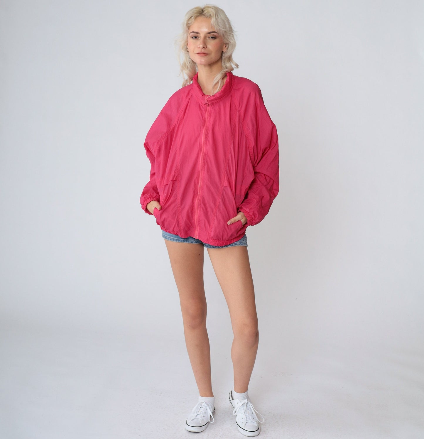 90s Hot Pink Nylon Windbreaker Zip-Up Jacket Medium M