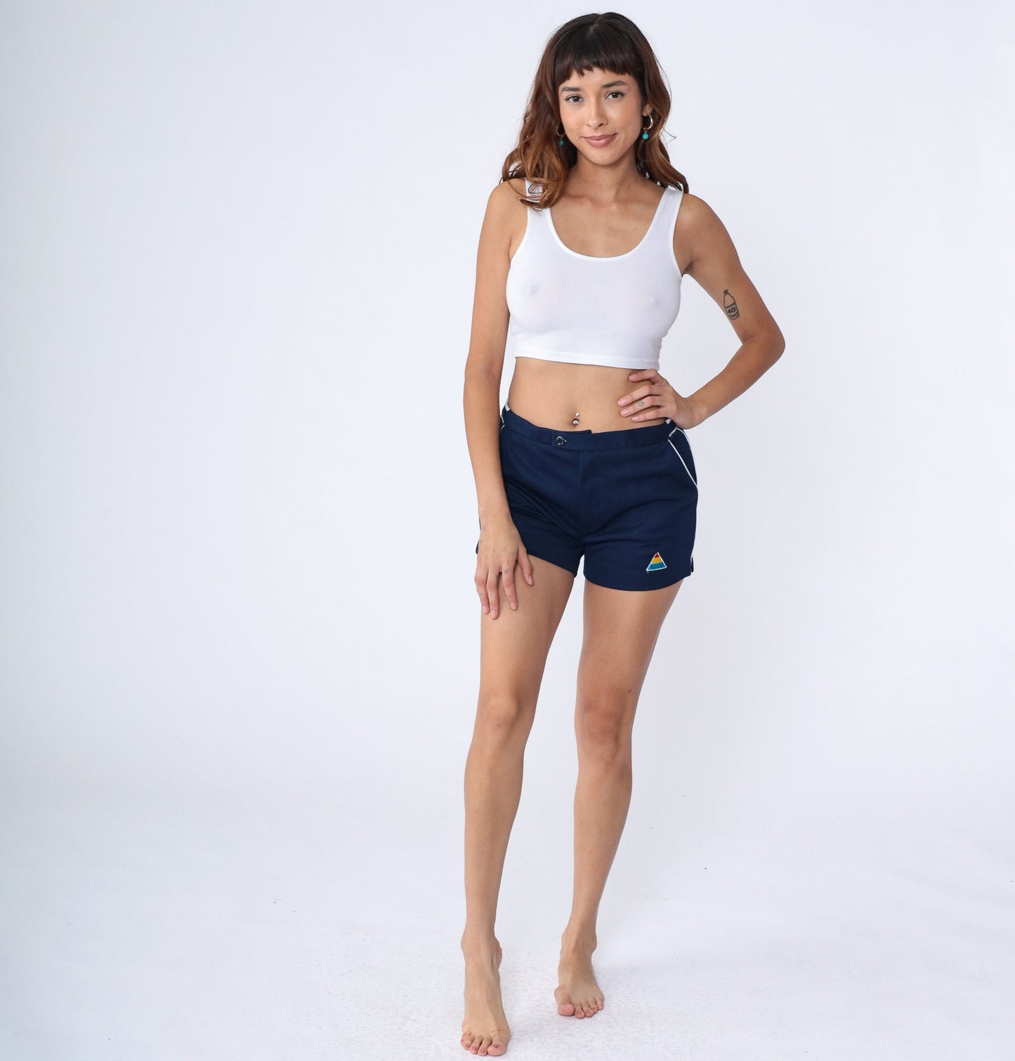 80s Ecco Navy Swim Trunks White Striped Bathing Suit Shorts Medium