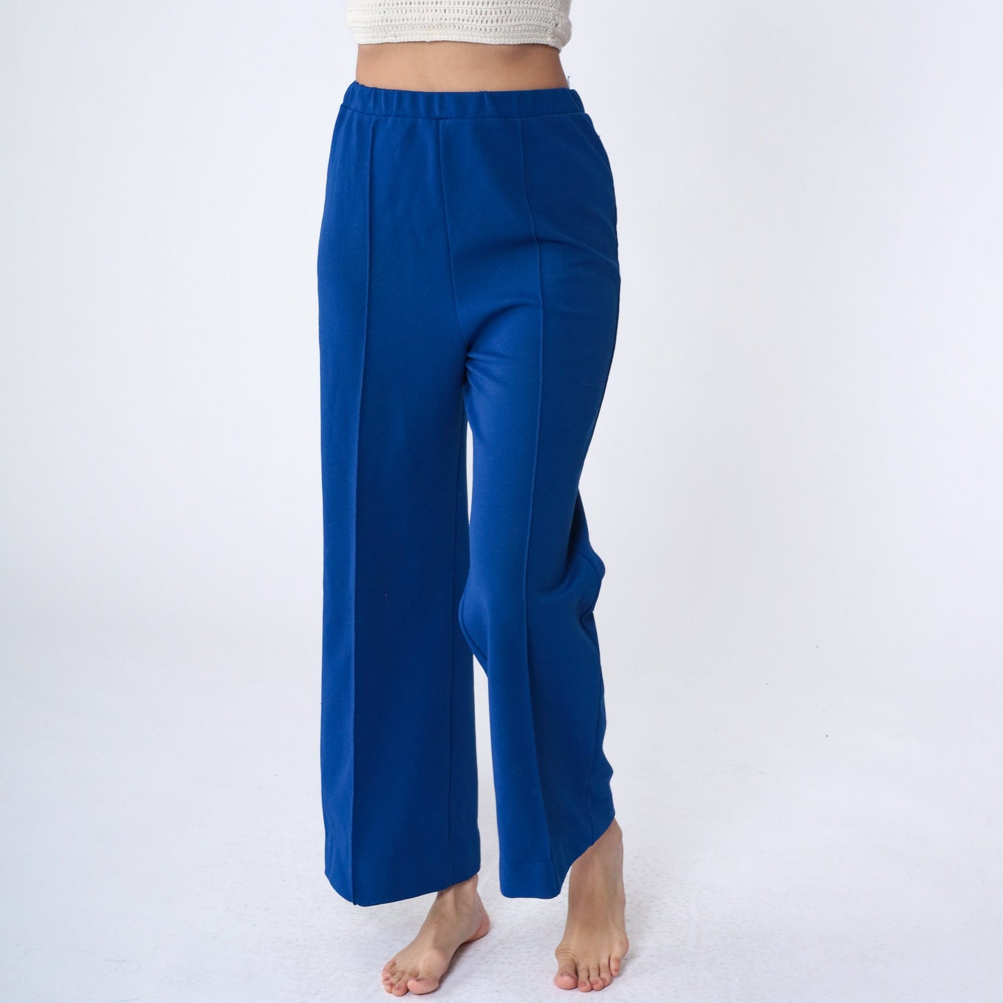 70s Pykette Royal Blue Bell Bottom Pants High Waist Polyester Small Medium