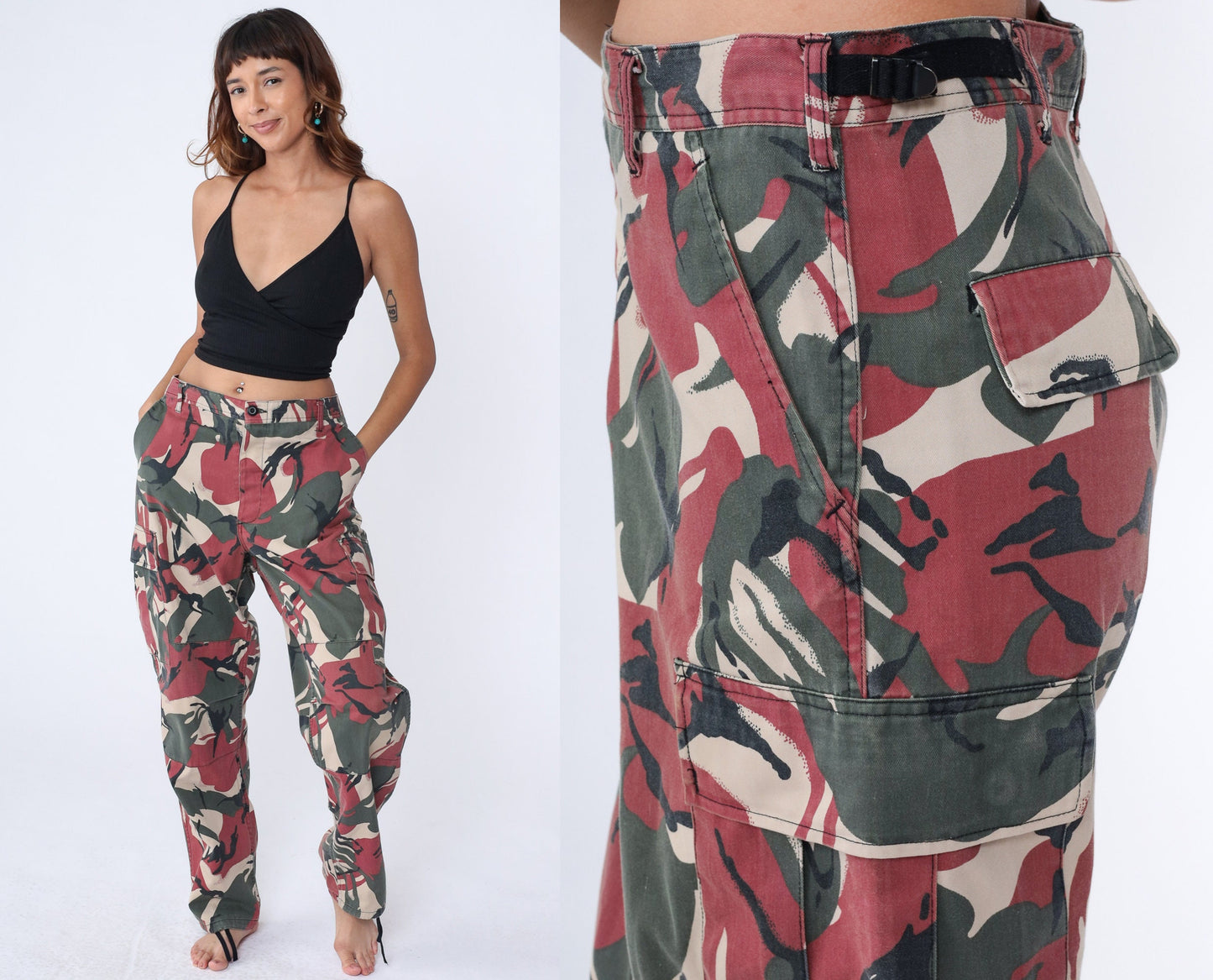 Y2K Rothco Camo Cargo Pants Red Tan Green Camouflage Men's Large