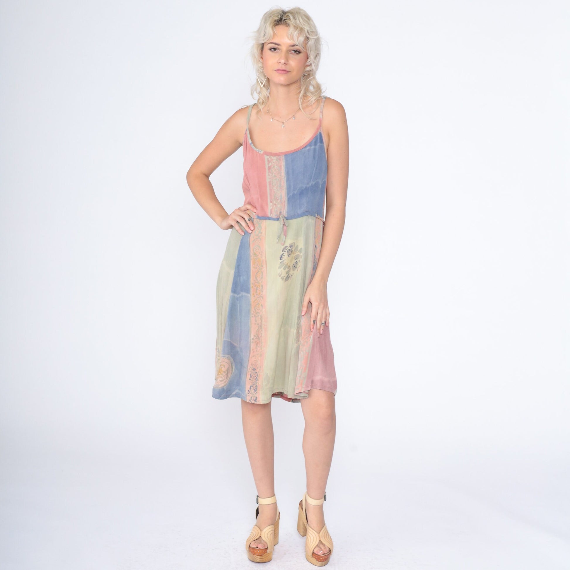 00s Hilo Hattie Tropical Floral Striped Sundress Multicolor Knee-Length Large L