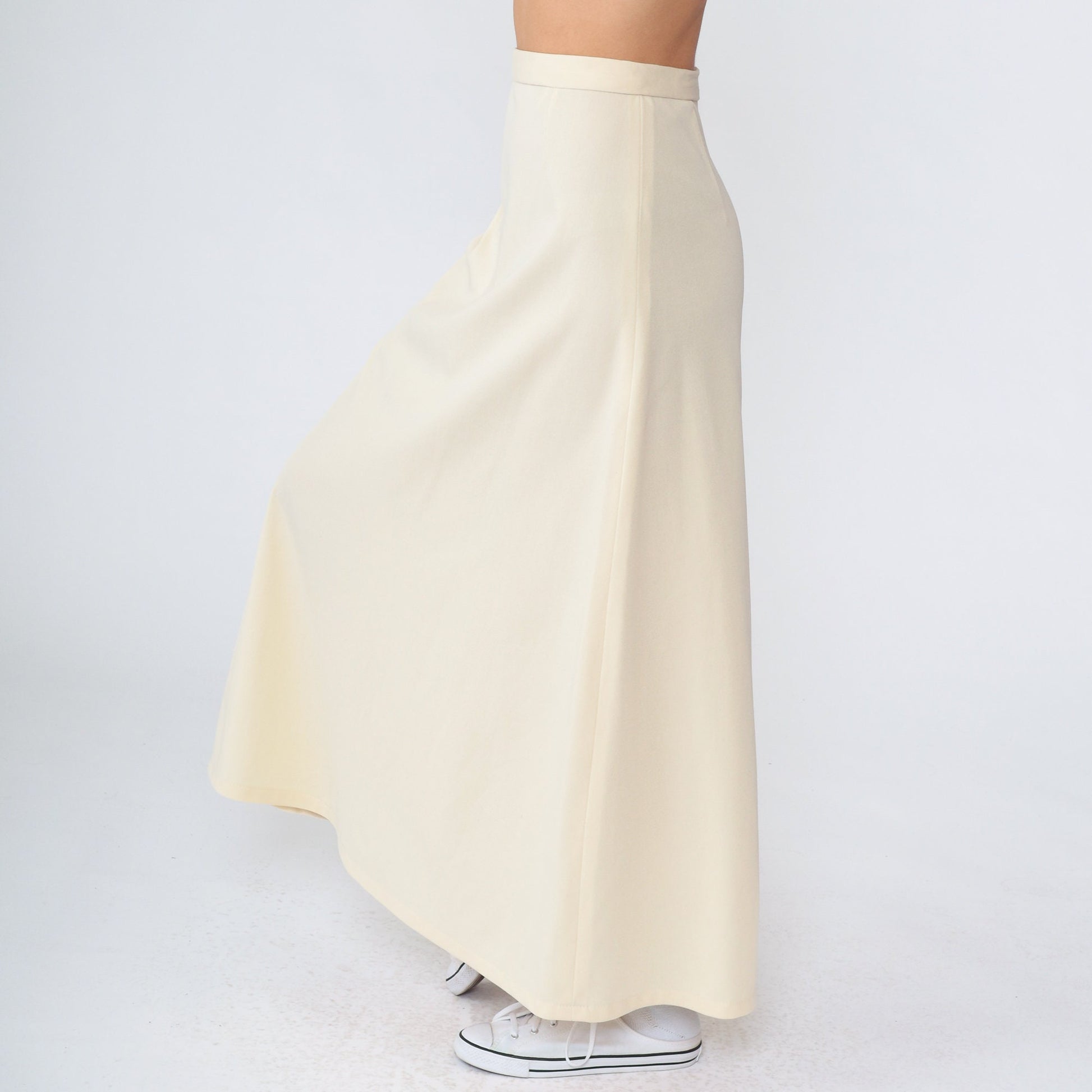 70s Cream High-Waisted Maxi Skirt Extra Small
