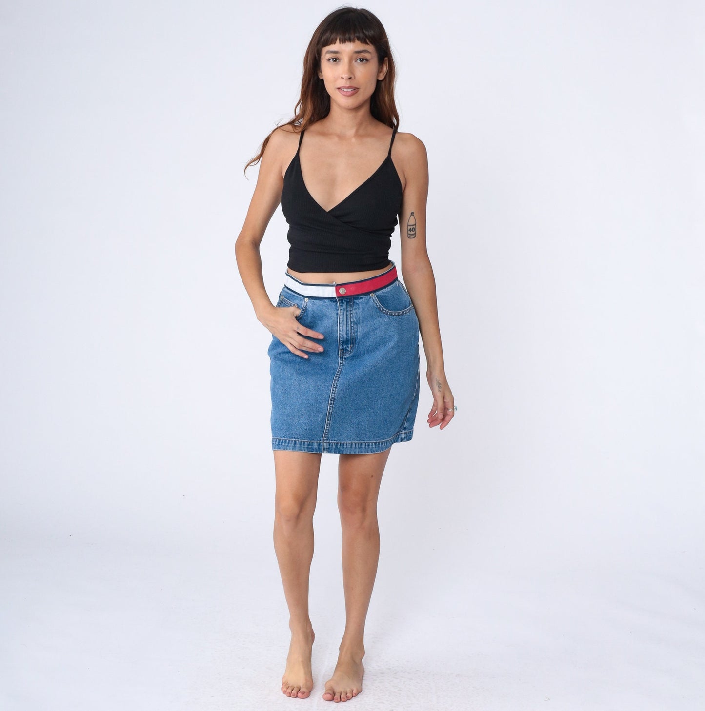 Tommy Hilfiger Y2K Denim Mini Skirt Blue High-Waisted Pencil Cut Medium 8