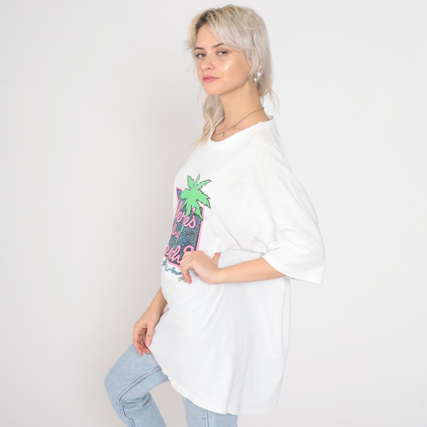 90s Where's The Beach Hawaii Graphic T-Shirt White Single Stitch Extra Large XXL