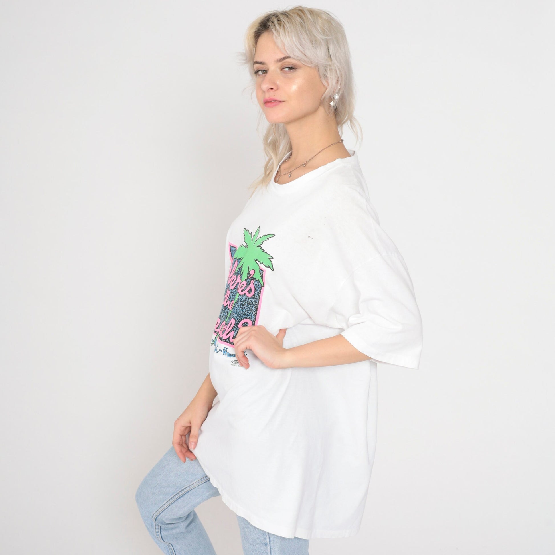 90s Where's The Beach Hawaii Graphic T-Shirt White Single Stitch Extra Large XXL