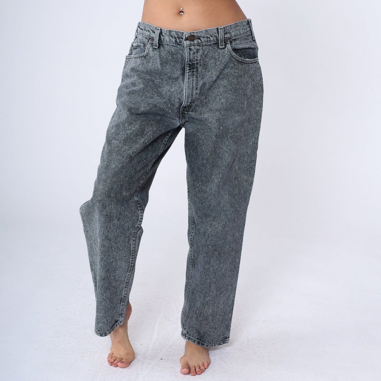 90s Levi's 540 Acid Wash Black Jeans High Waist Relaxed Straight Leg Men's 38x30