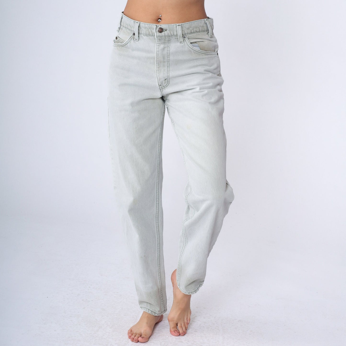 90s Levi's 550 Light Grey Denim Jeans High Rise Relaxed Tapered Men's 32x32