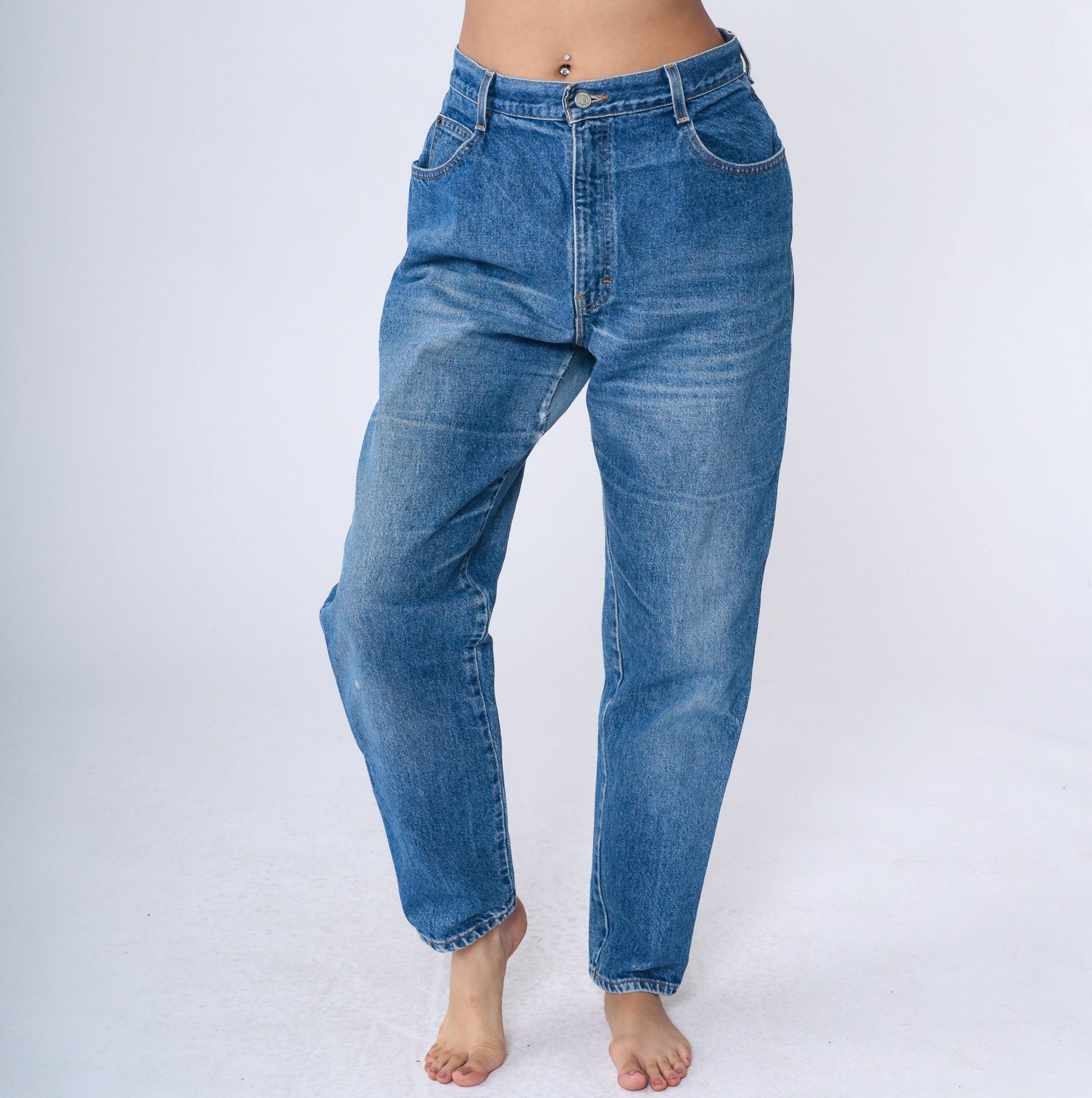 90s Gitano High Waisted Tapered Jeans Blue Denim Mom Jeans Large