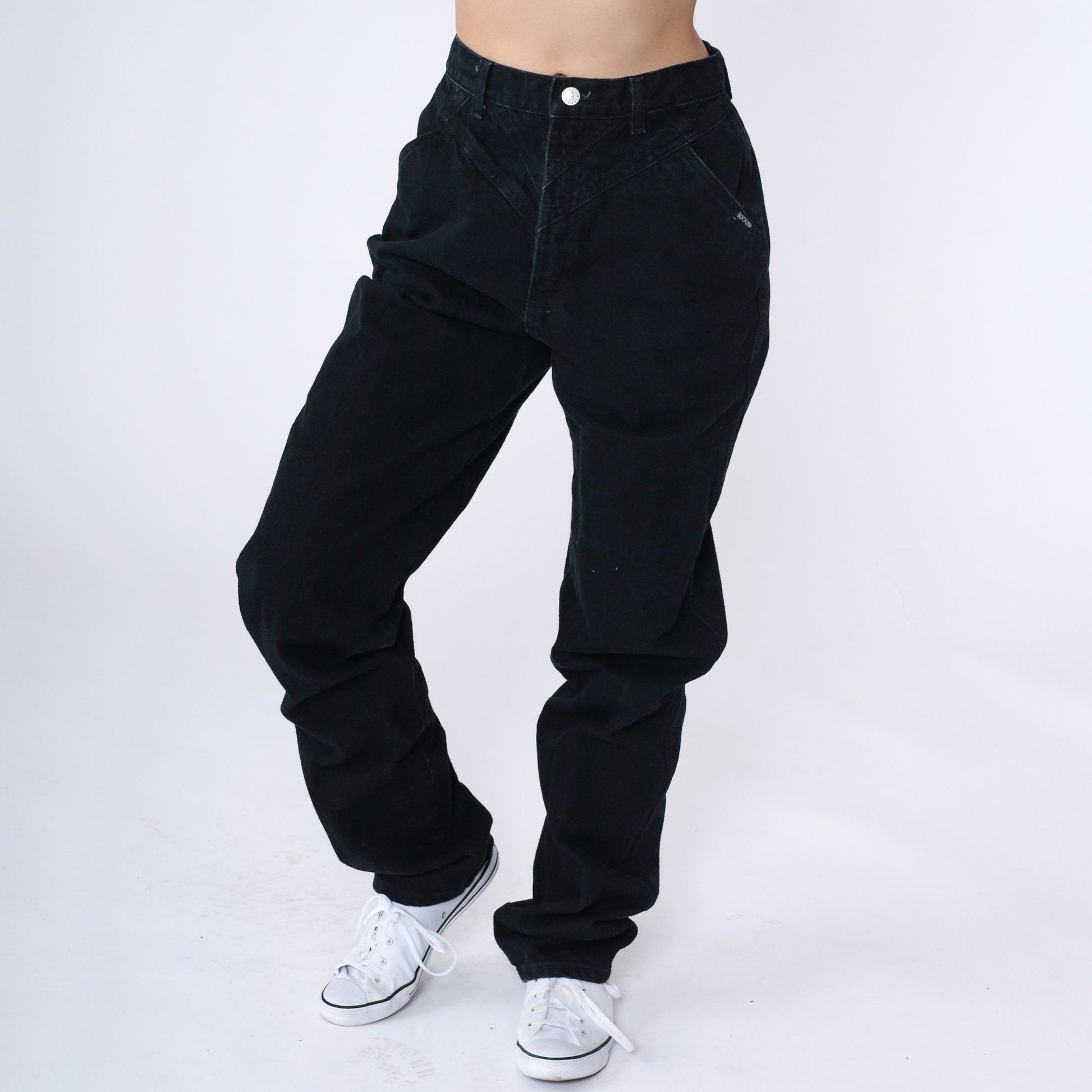 90s Rocky Mountain Black Denim High Waisted Jeans Tapered Leg Small
