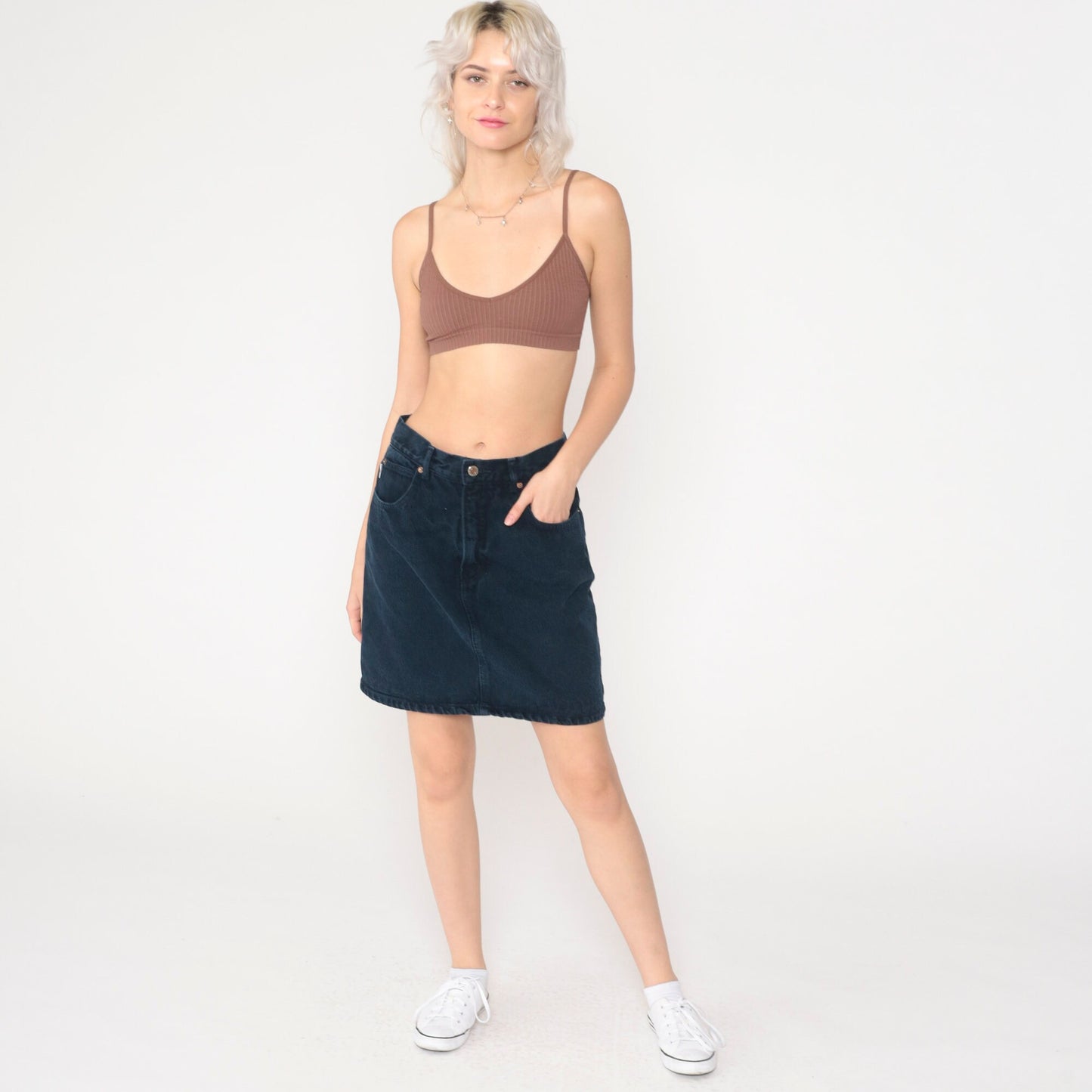 90s Jokko Black Denim Mini Skirt High Waisted Small