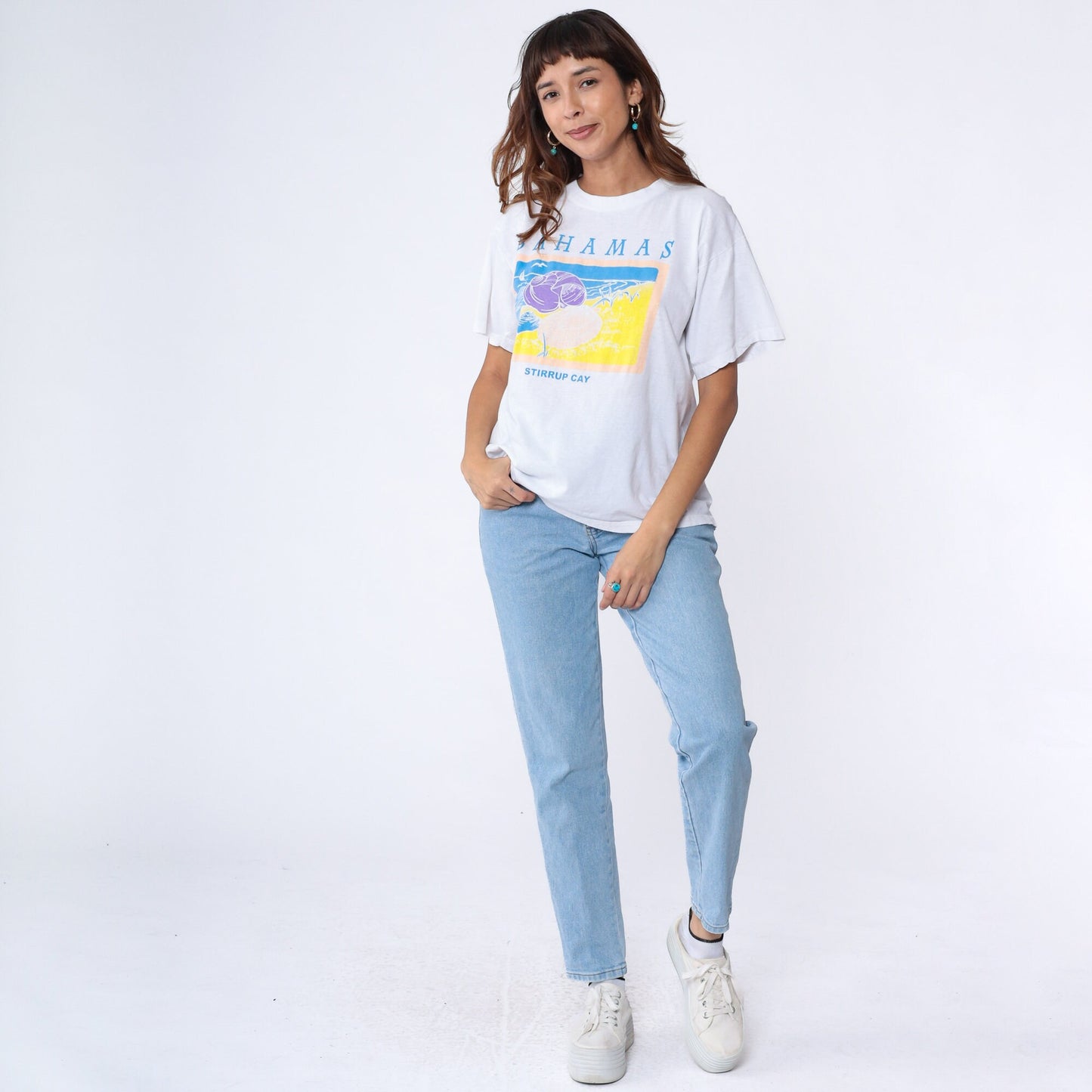 90s Bahamas Stirrup Cay Graphic T-Shirt White Cotton Tee Large L