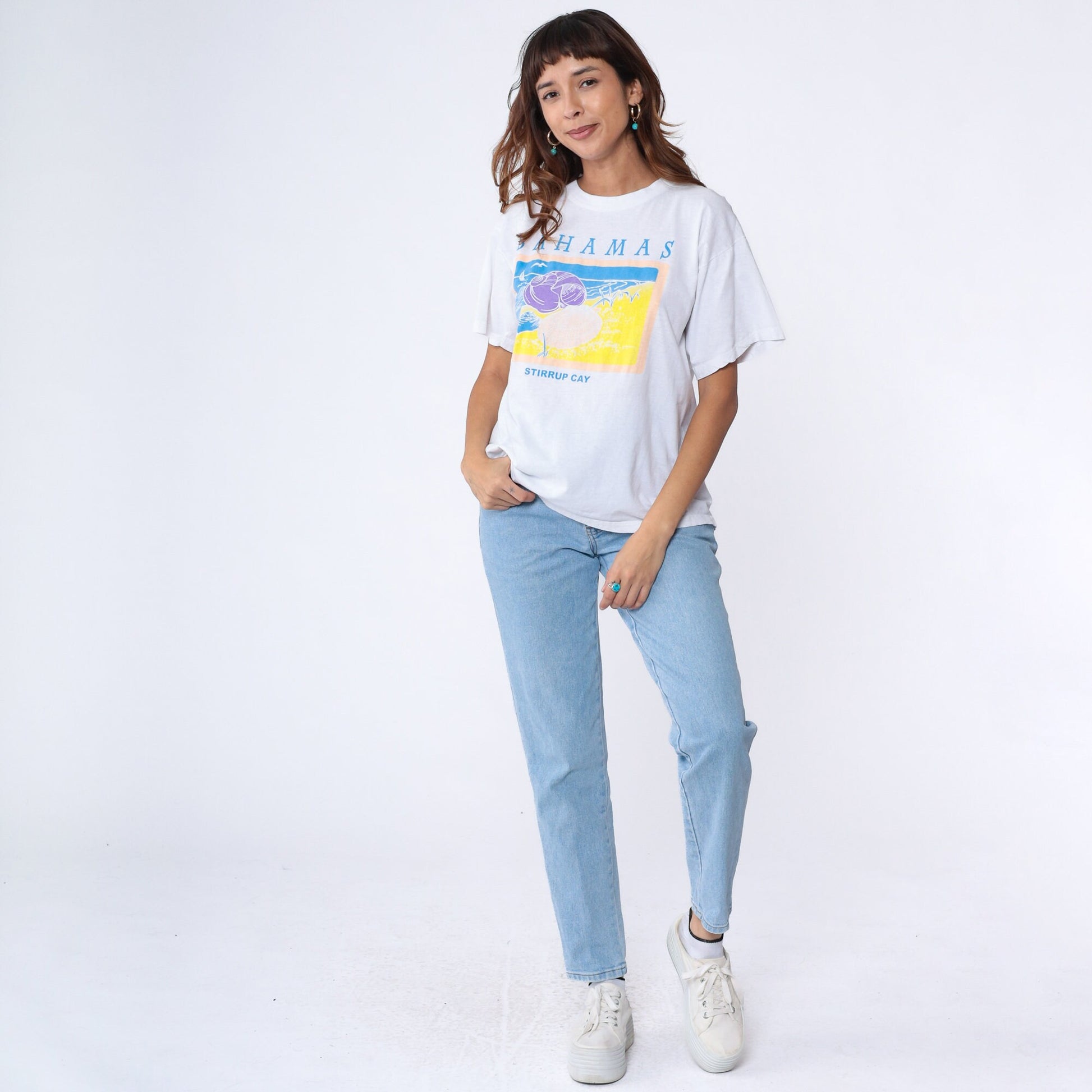 90s Bahamas Stirrup Cay Graphic T-Shirt White Cotton Tee Large L