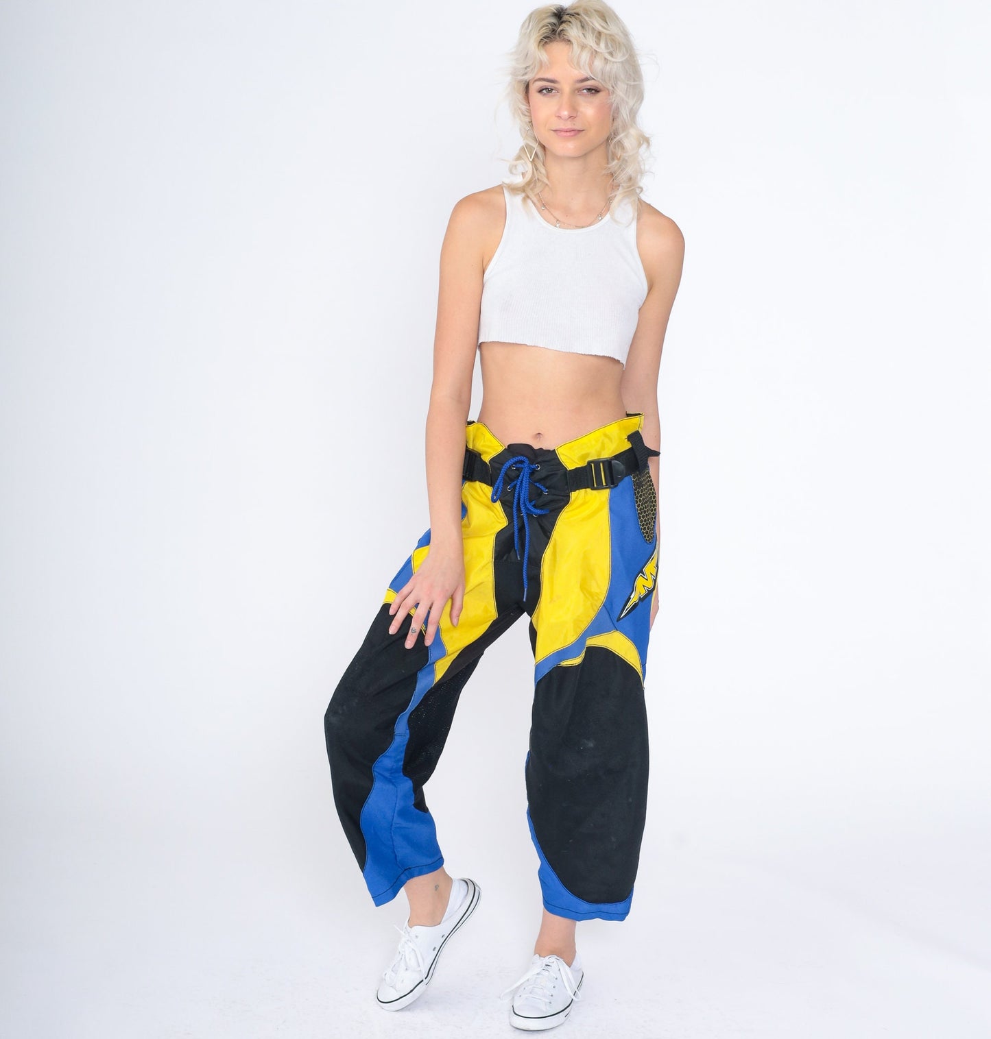 Y2K Mission Motocross Pants Yellow Blue Black Cropped Ankle Medium