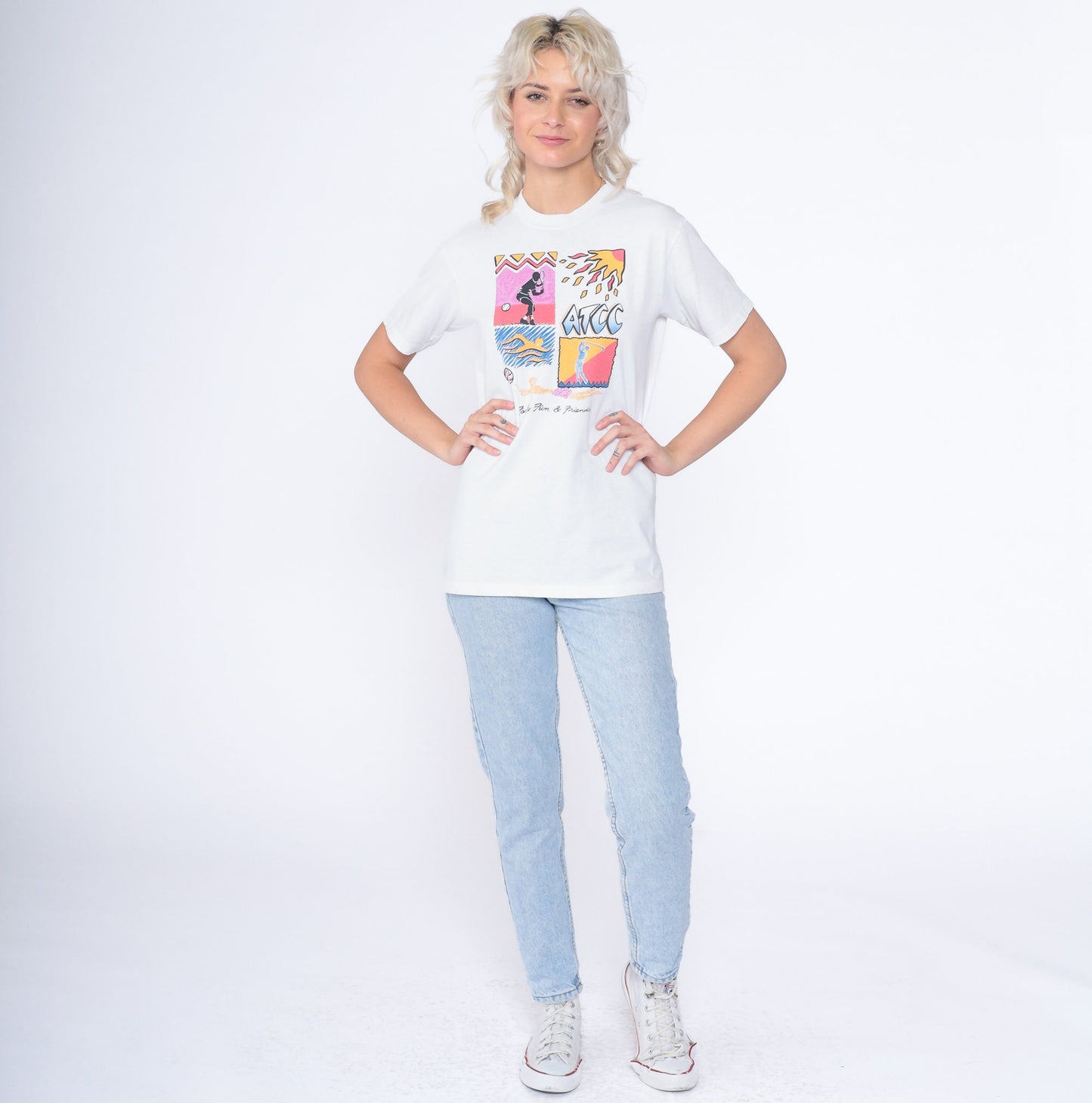 90s ATCC Graphic T-Shirt Family Fun Friends Charity Tee White Small