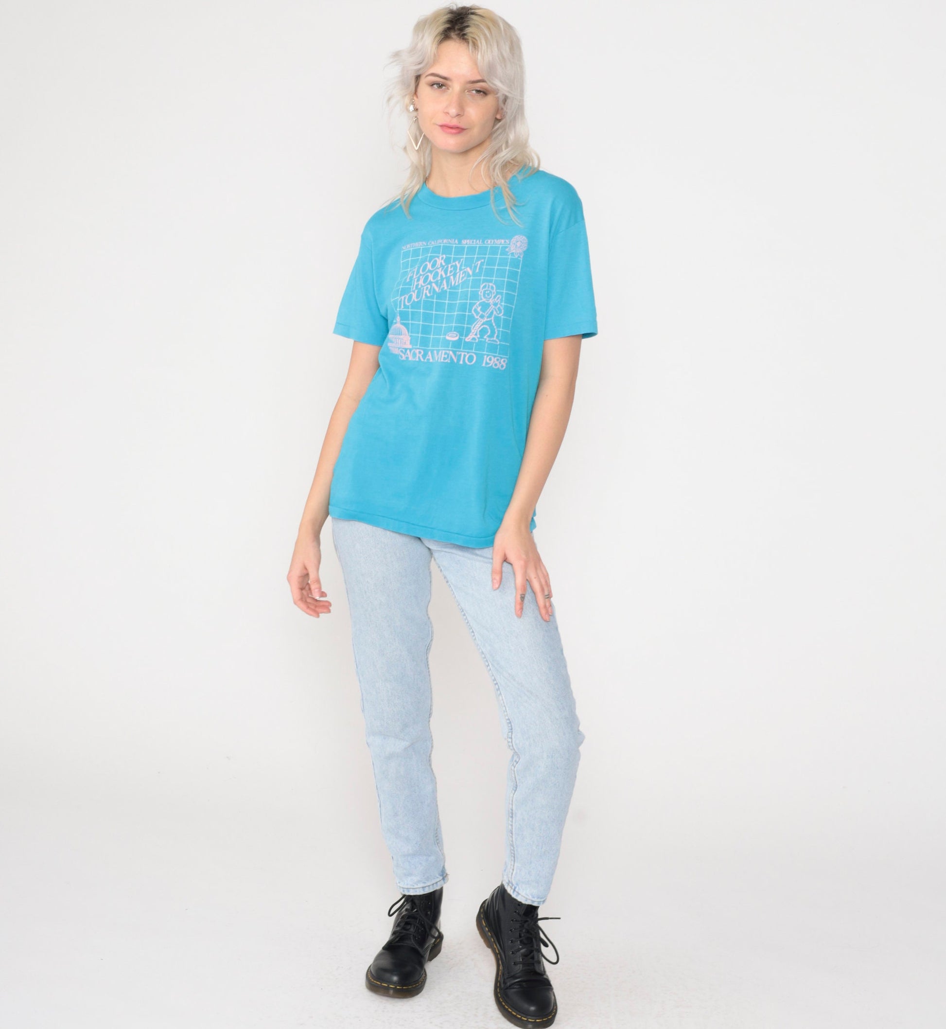 1988 Northern California Special Olympics Floor Hockey Tournament Tee Blue Medium