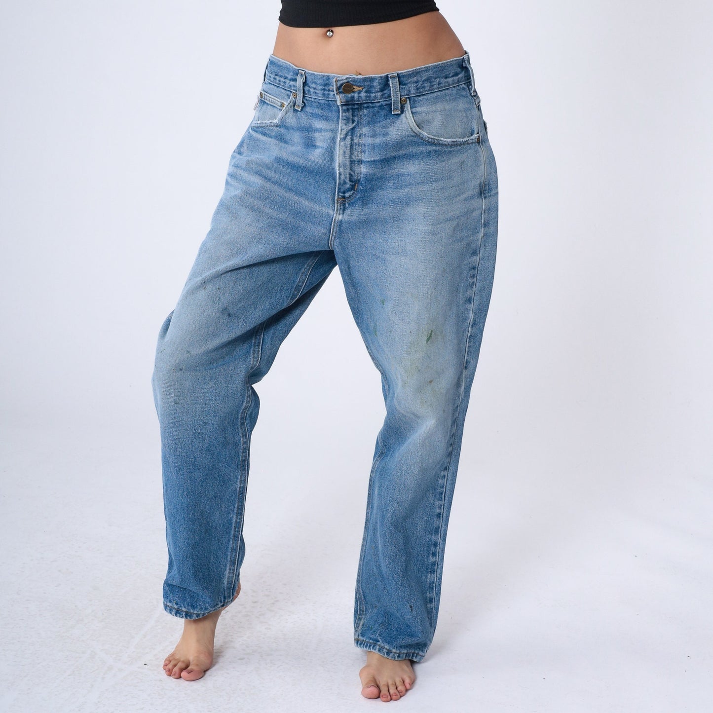 90s Carhartt Workwear Jeans Distressed Paint Splatter Blue Denim 36x30