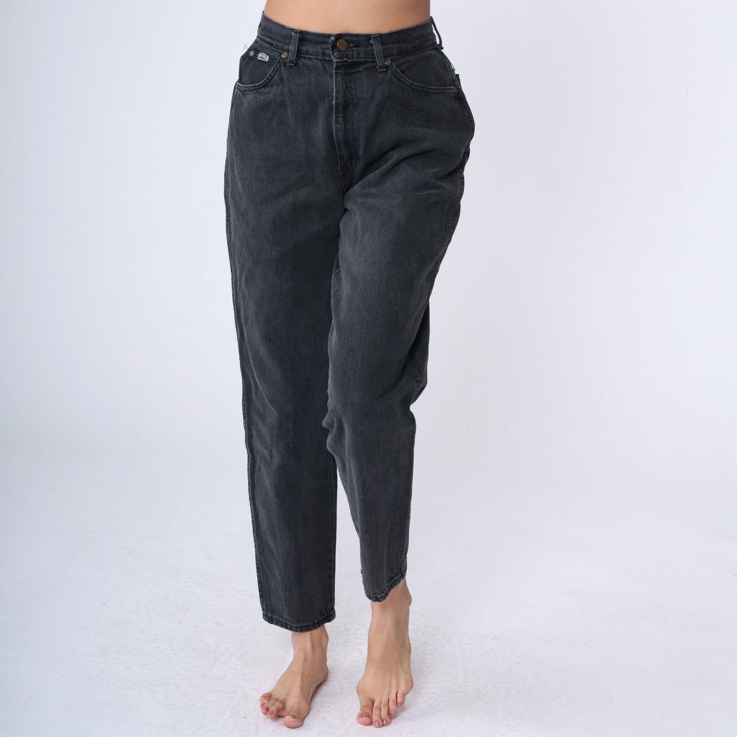 90s Black Tapered High-Waist Jeans Denim Mom Fit Small 28