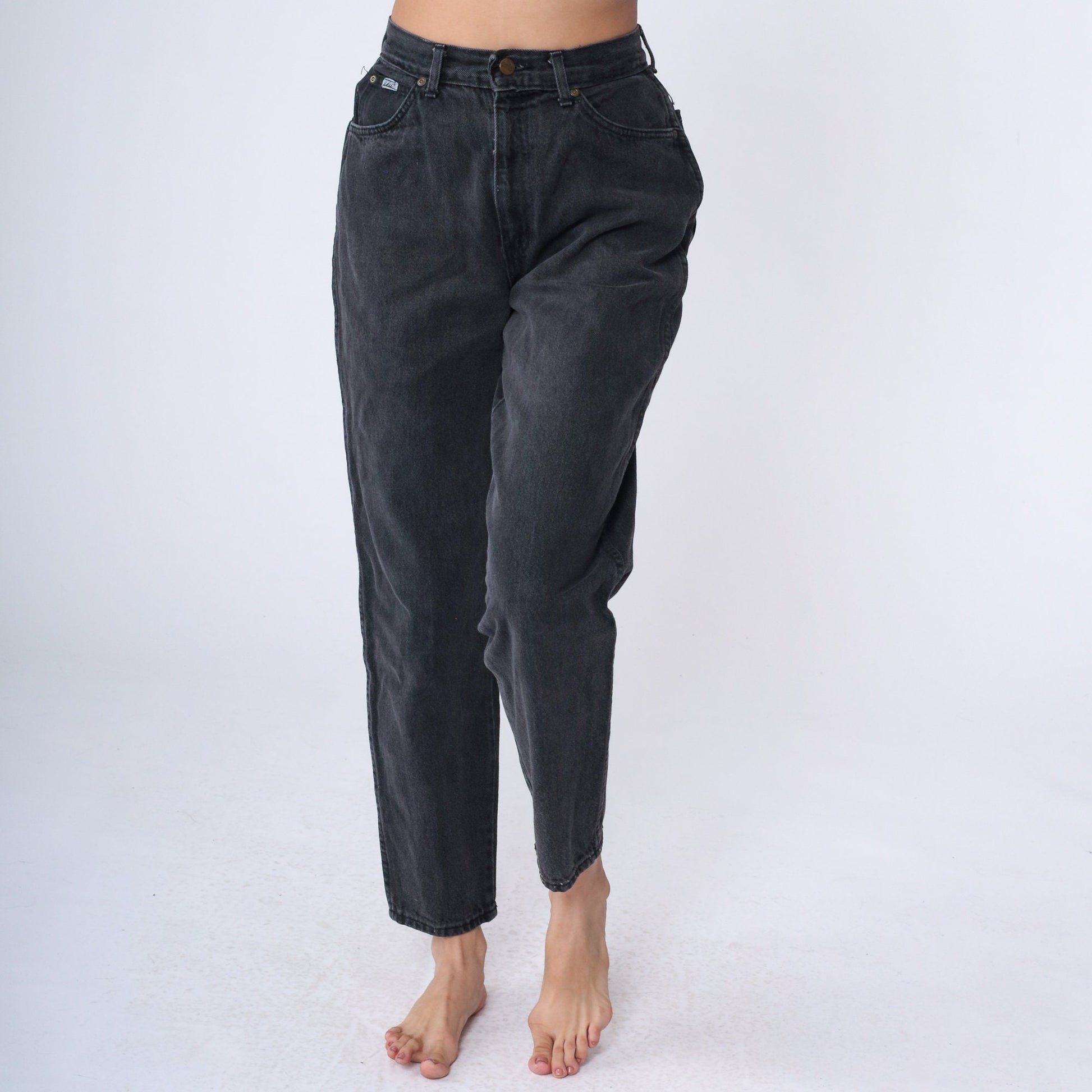 90s Black Tapered High-Waist Jeans Denim Mom Fit Small 28