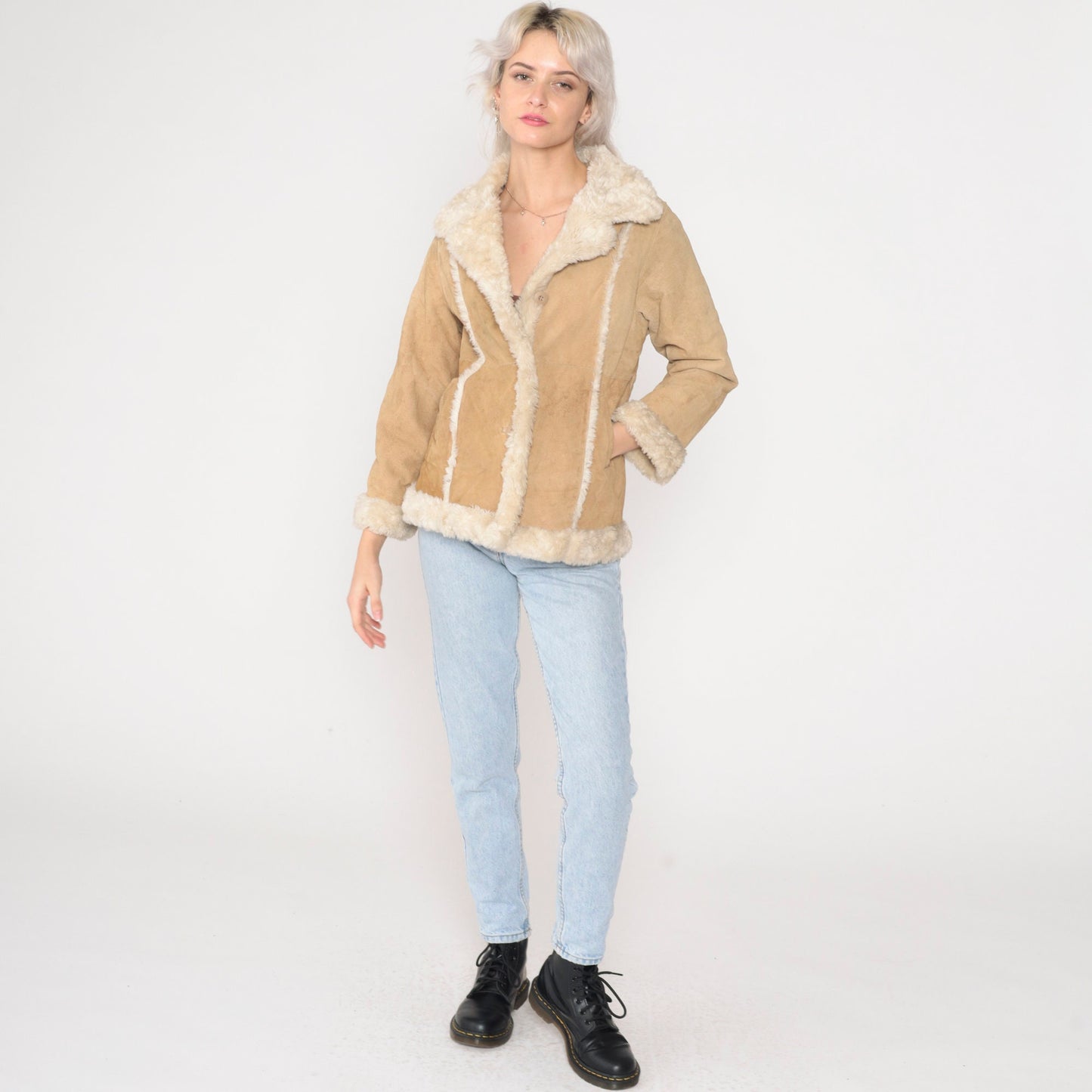 Y2K Wilsons Leather Kids Suede Sherpa Jacket Brown Button-Up Extra Small