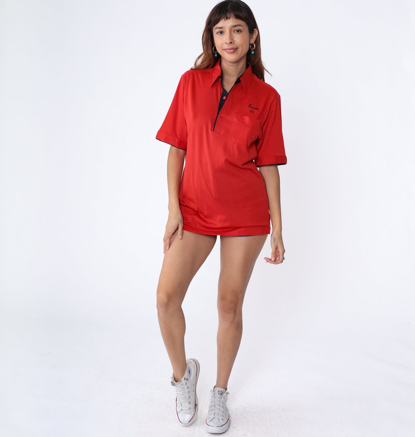 80s Red Bowling Uniform Shirt Guido Embroidered Number 60 Medium