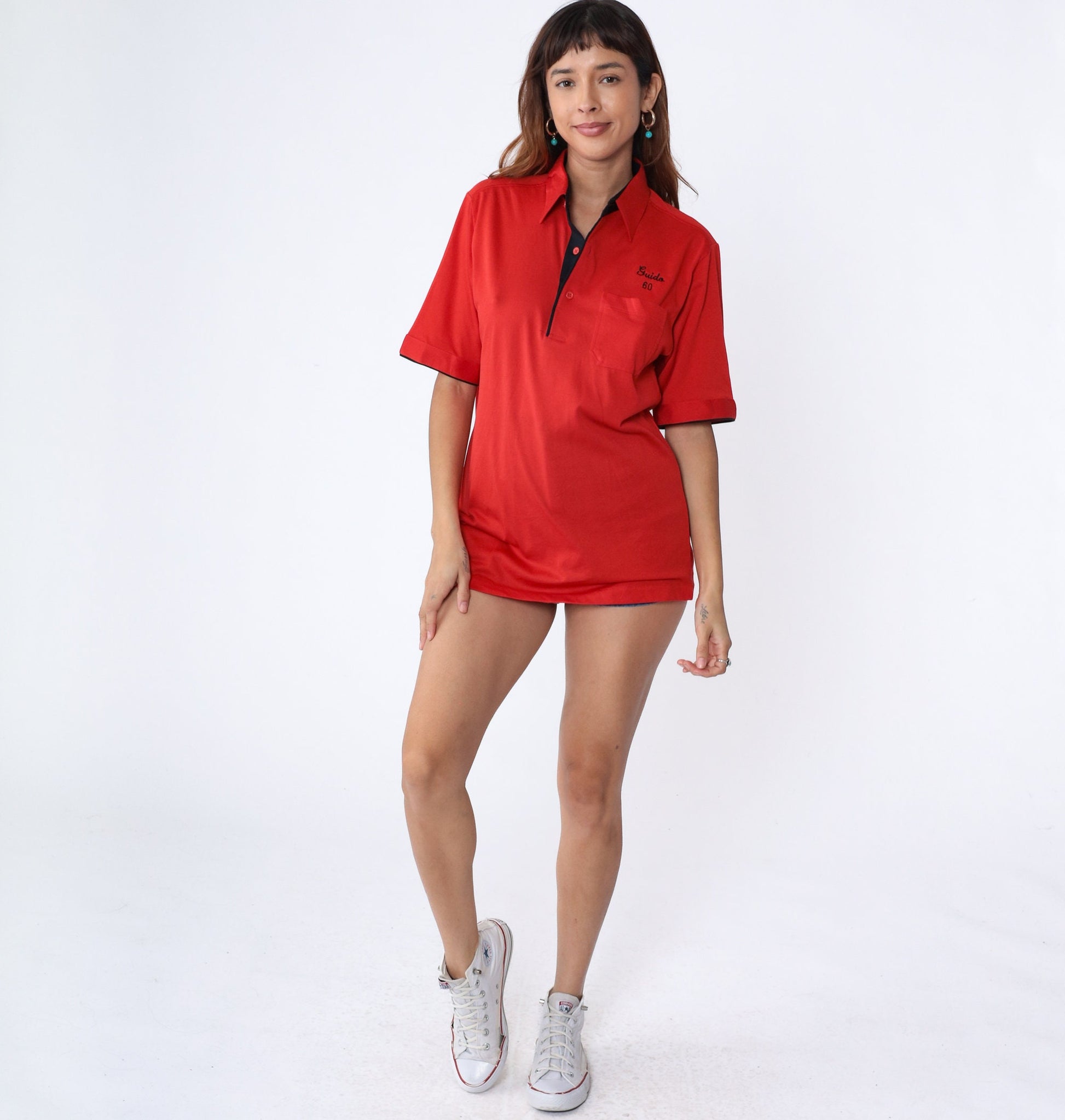 80s Red Bowling Uniform Shirt Guido Embroidered Number 60 Medium