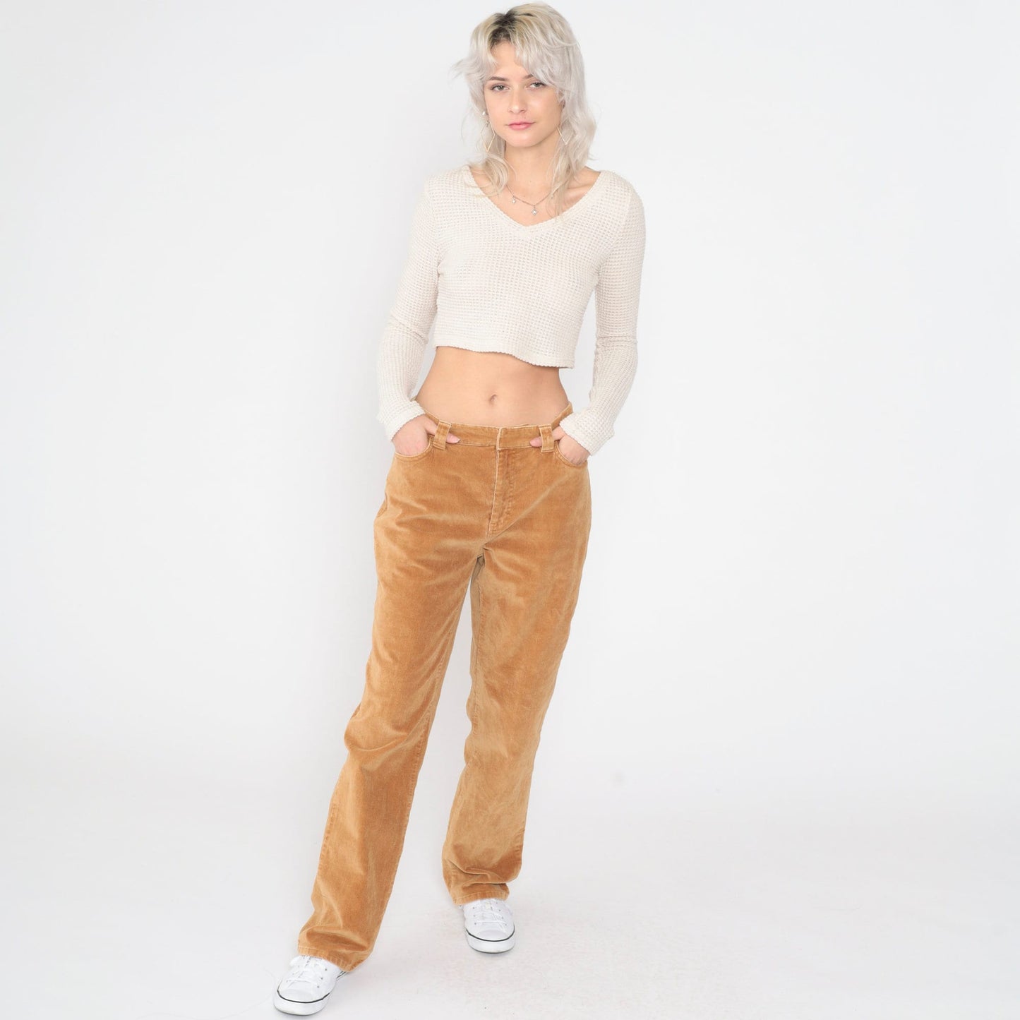 00s St. John's Bay Golden Brown Corduroy Pants Straight Leg Mid Rise Small 6